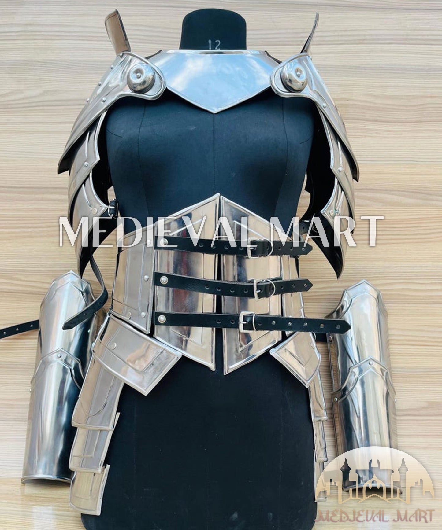 MEDIEVALMART FR Bouclier Viking Iconique Valhalla Noir/Gris – Ivar le Désossé avec Pointes en Fer | Cadeau pour Papa