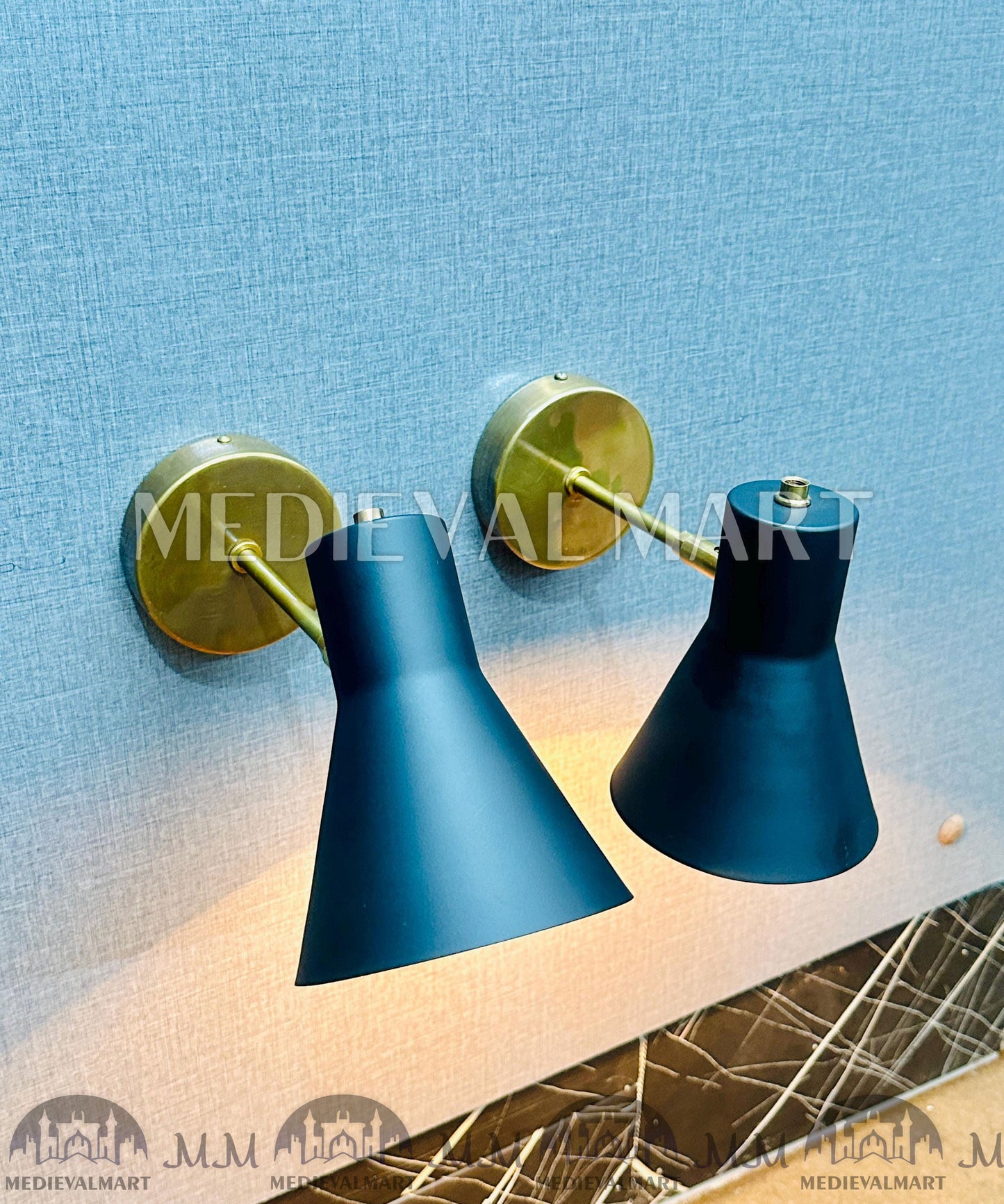 MEDIEVALMART FR Applique Murale À Double Cône En Laiton Marron, Lampe De Coiffeuse Fabriquée À La Main