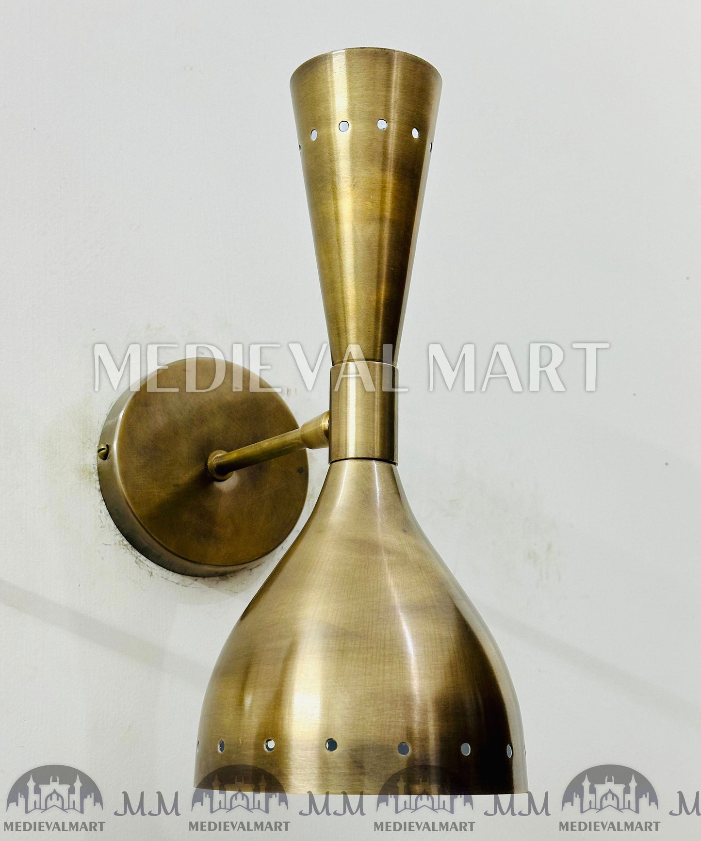 MEDIEVALMART FR Applique Murale À Double Cône En Laiton Marron, Lampe De Coiffeuse Fabriquée À La Main