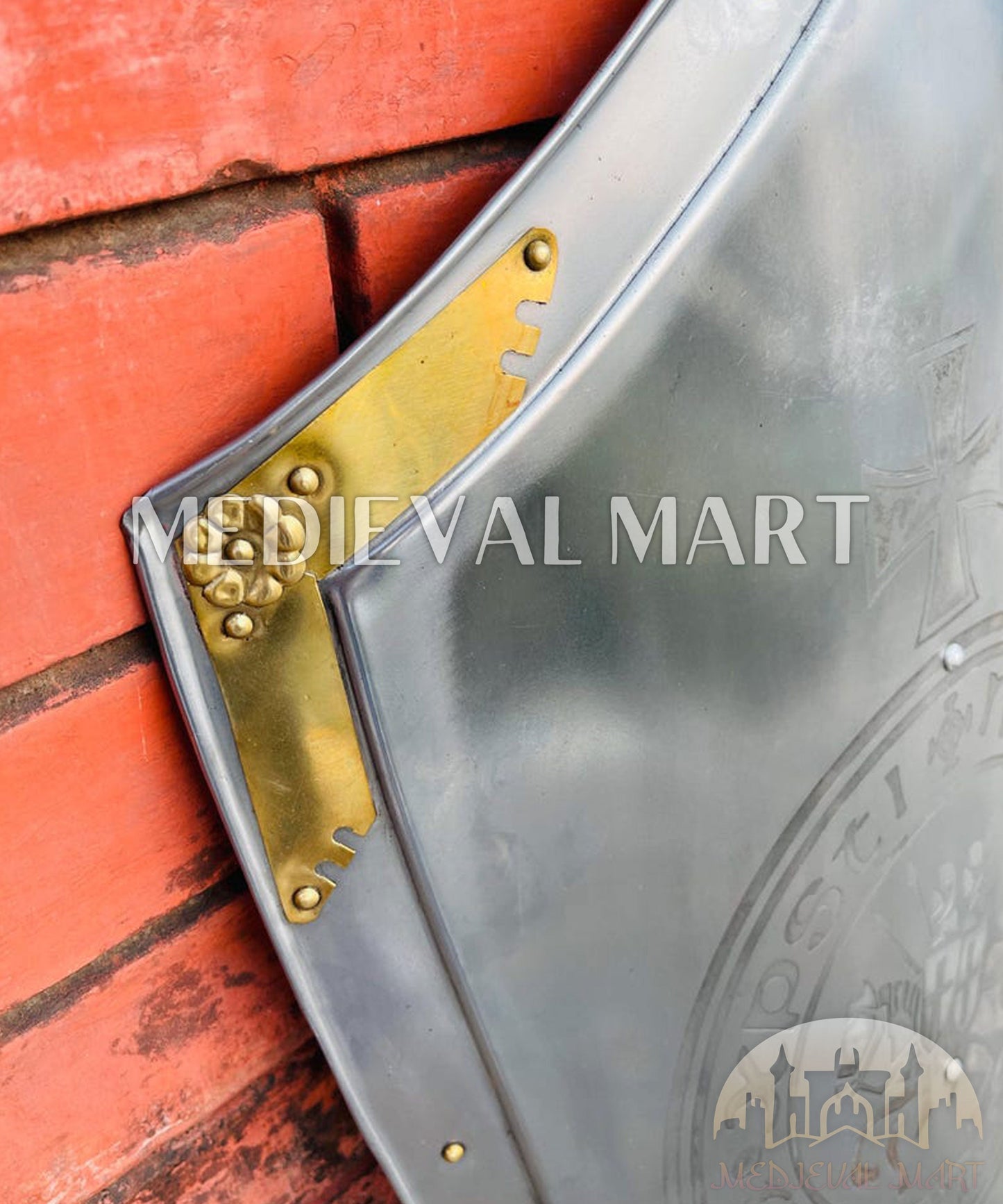 MEDIEVALMART FR Bouclier Médiéval Templier Inspiré de la Croix Zelda & Diable en Bois – Finition Bleue & Or | Cadeau pour Noël