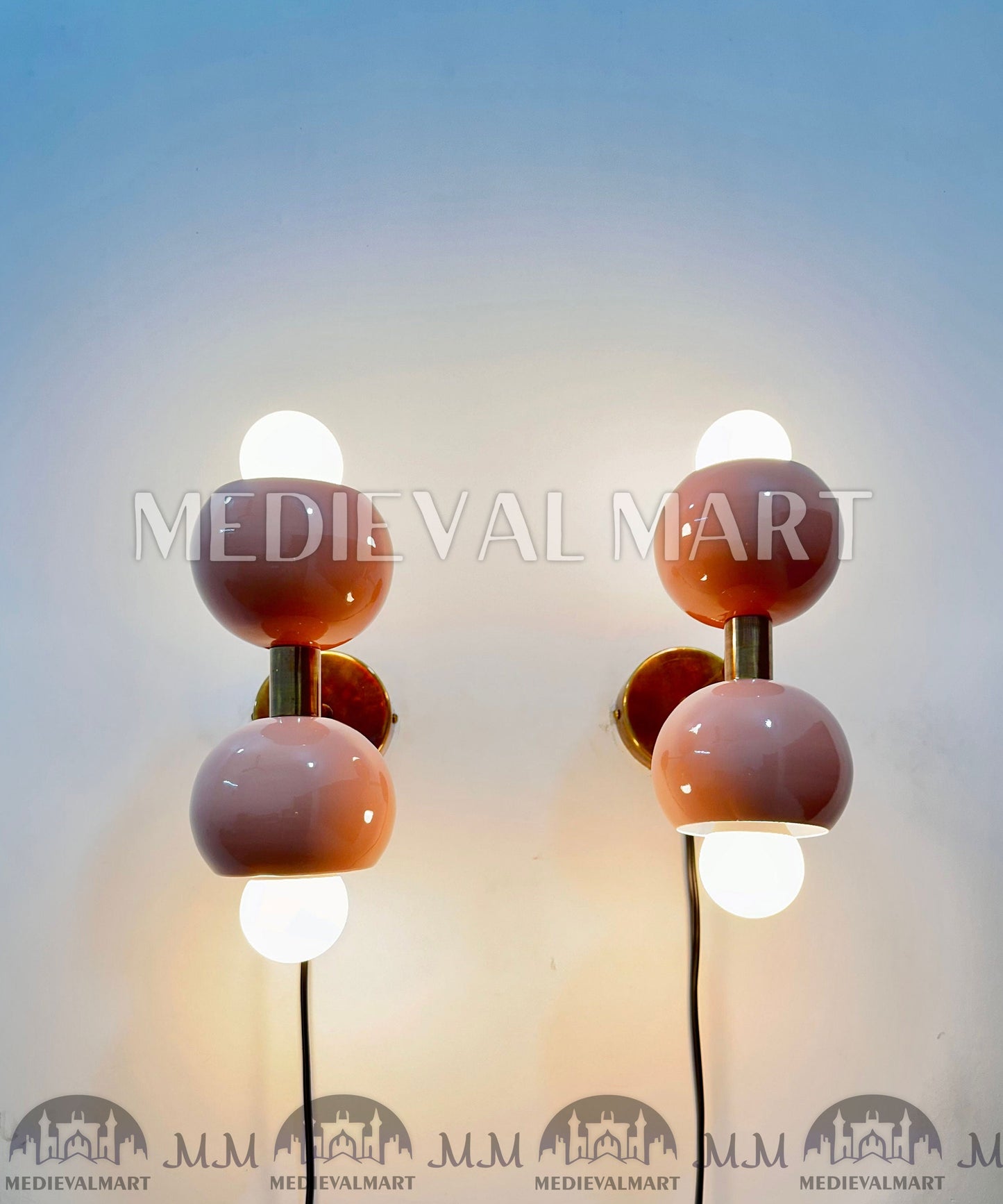 MEDIEVALMART FR Applique Murale À Double Cône En Laiton Marron, Lampe De Coiffeuse Fabriquée À La Main