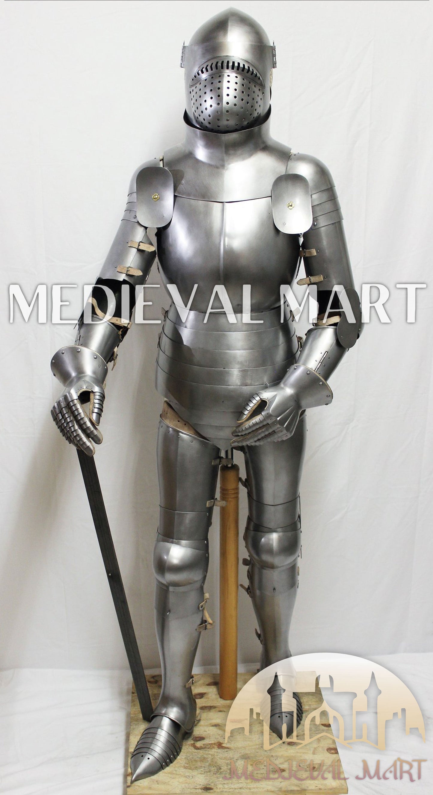 MEDIEVALMART FR Armure de Combat du XIVe Siècle – Ensemble Complet d’Armure de Buhurt avec Bassinet Klappvisor & Épée