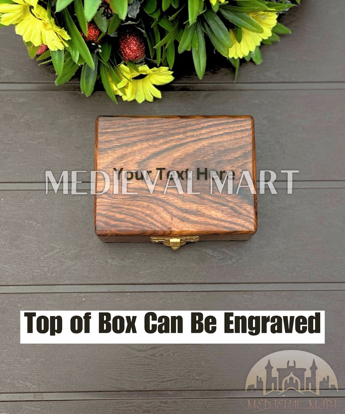 MEDIEVALMART FR Boussole Nautique Vintage Trip Gear en Laiton – Finition Or Brillant avec Base en Bois | Cadeau pour Maman