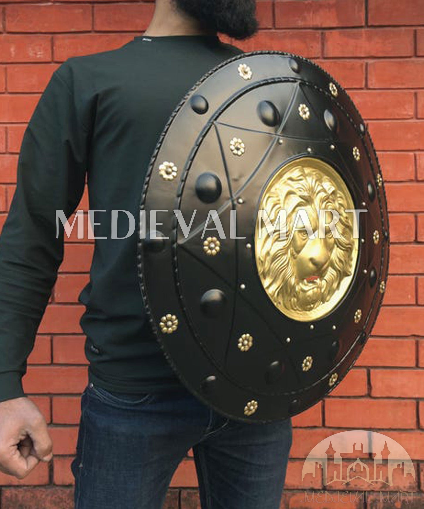 MEDIEVALMART FR Bouclier Médiéval Templier Inspiré de la Croix Zelda & Diable en Bois – Finition Bleue & Or | Cadeau pour Noël