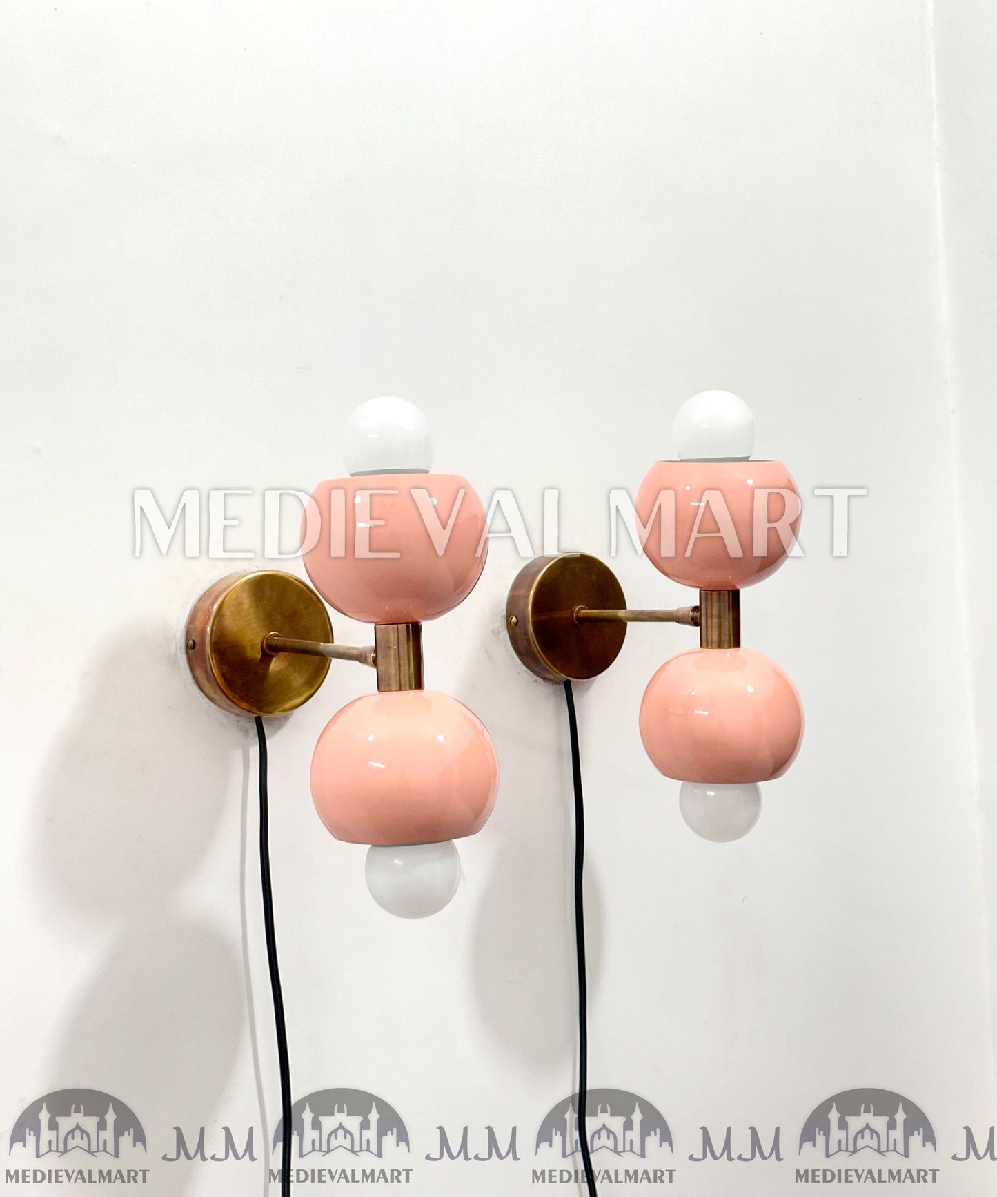 MEDIEVALMART FR Applique Murale À Double Cône En Laiton Marron, Lampe De Coiffeuse Fabriquée À La Main