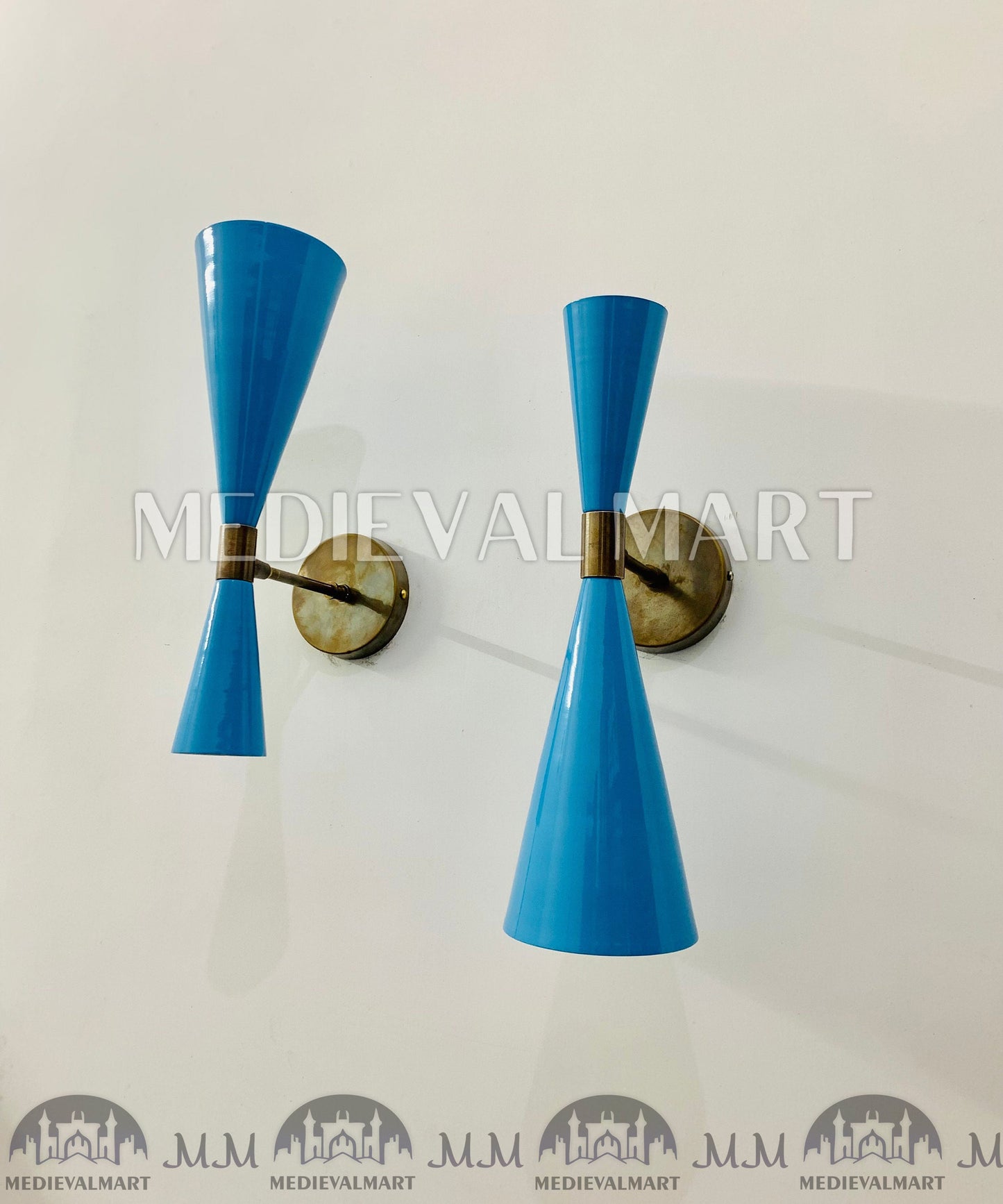 MEDIEVALMART FR Applique Murale À Double Cône En Laiton Marron, Lampe De Coiffeuse Fabriquée À La Main