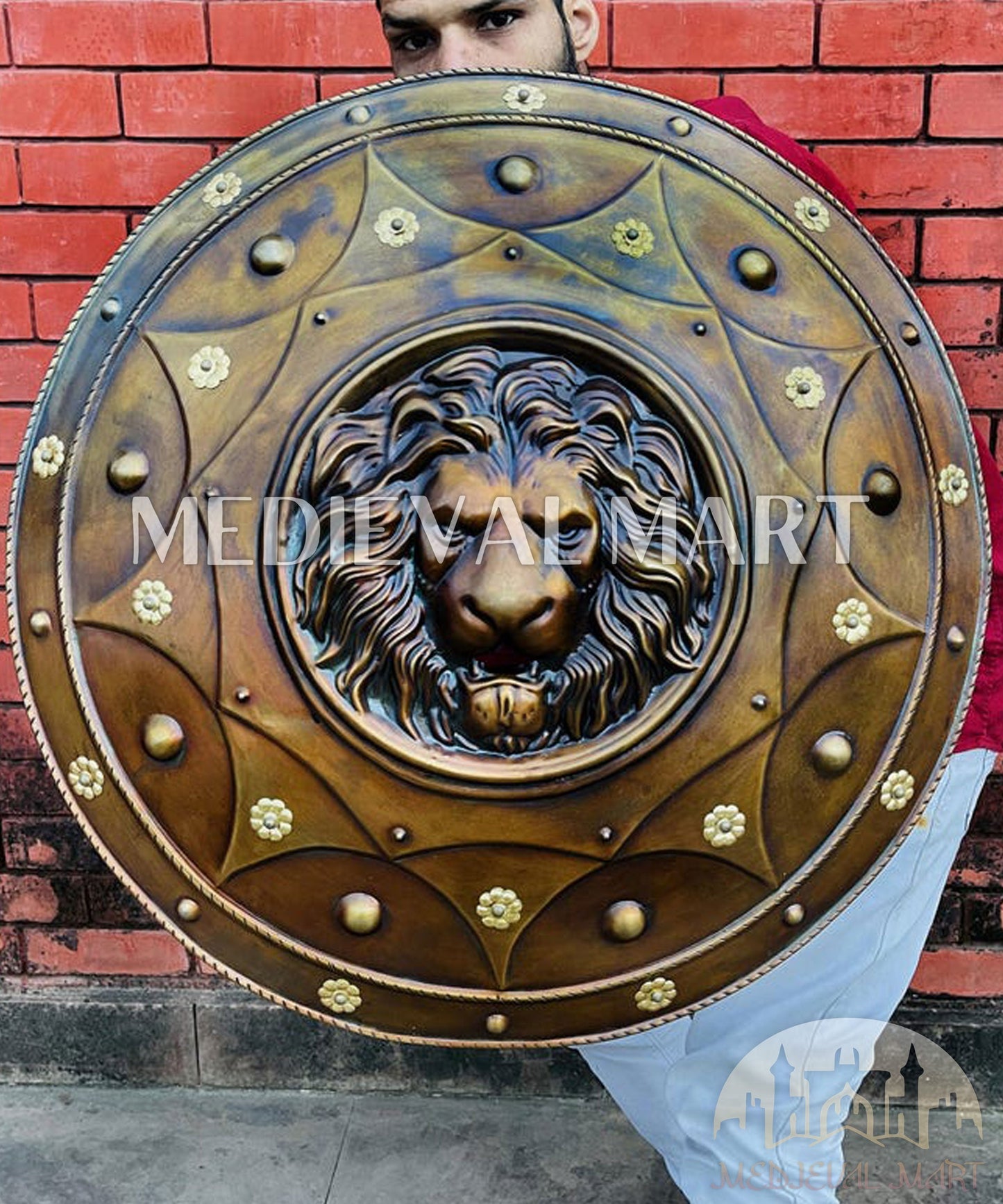 MEDIEVALMART FR Bouclier Médiéval Templier Inspiré de la Croix Zelda & Diable en Bois – Finition Bleue & Or | Cadeau pour Noël