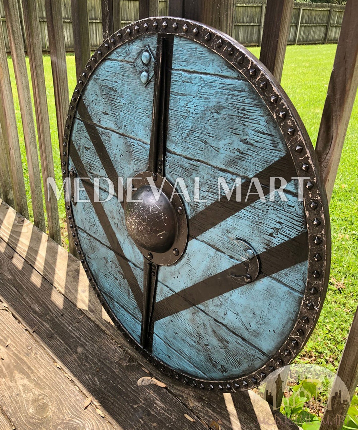 MEDIEVALMART FR Bouclier Viking Iconique Jarl Borg à Pointes en Fer – Bouclier Viking Battleworn | Cadeau pour Papa
