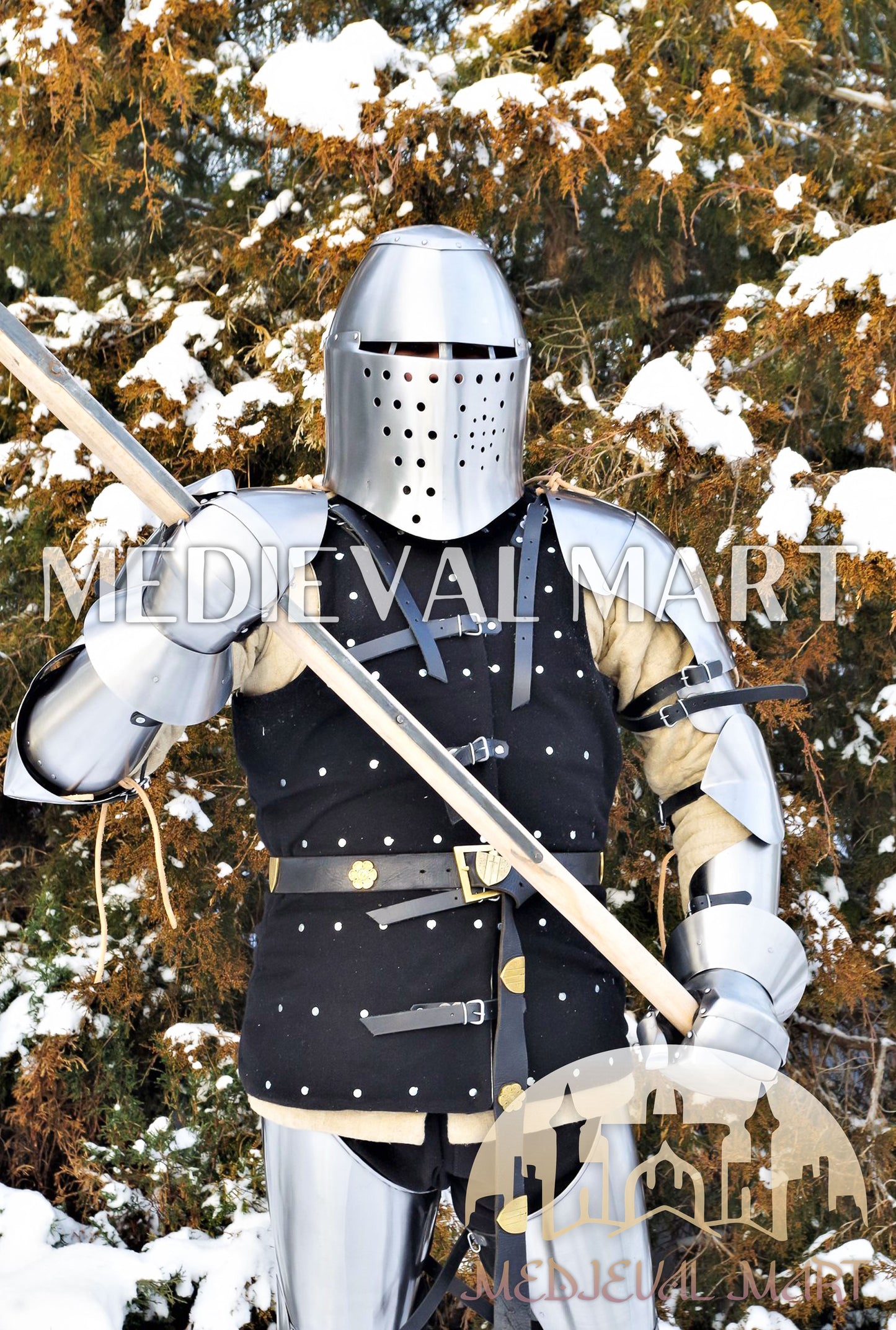 MEDIEVALMART FR Armure de Combat du XIVe Siècle – Ensemble Complet d’Armure de Buhurt avec Bassinet Klappvisor & Épée
