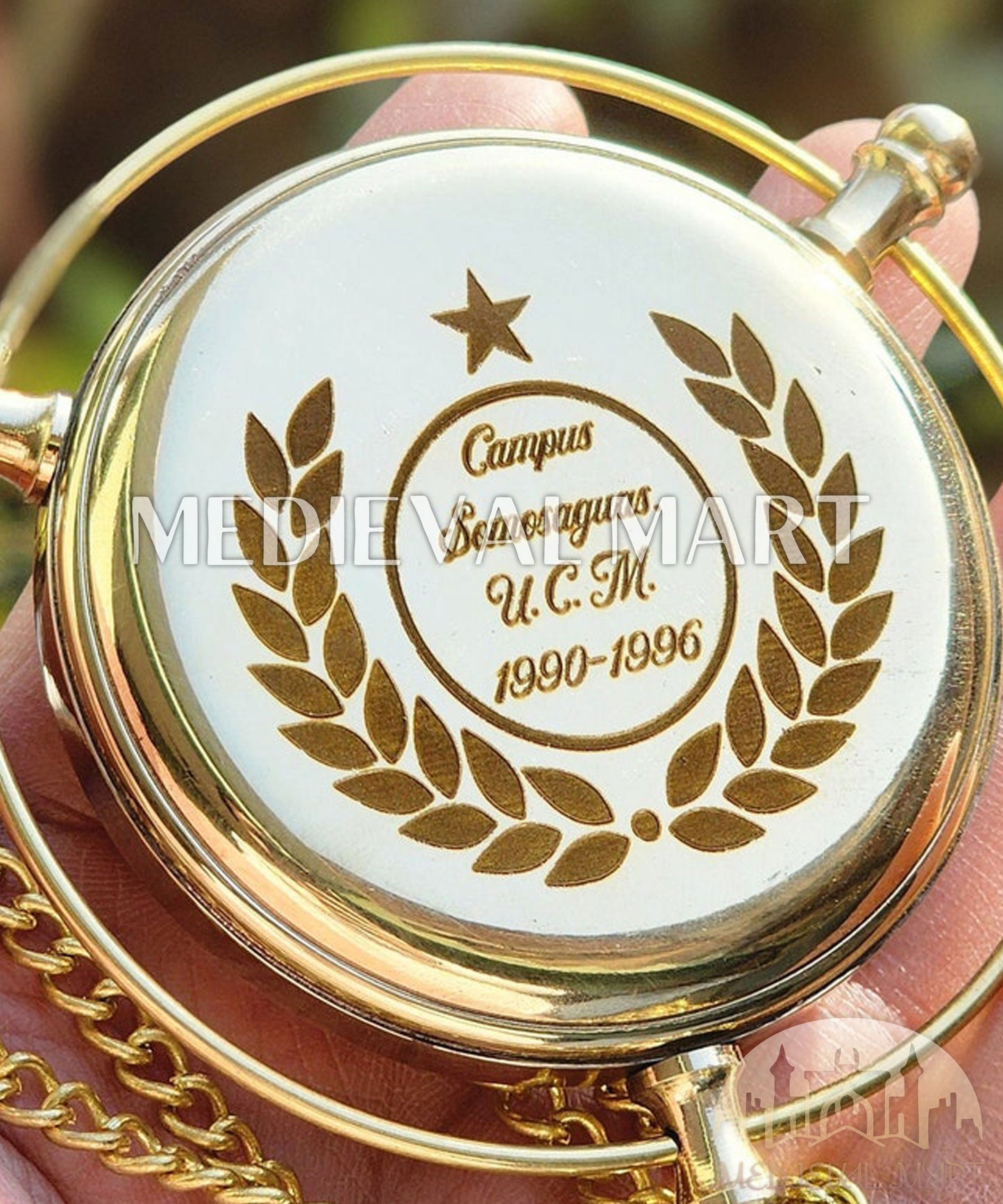 MEDIEVALMART FR Boussole Nautique Vintage Trip Gear en Laiton – Finition Or Brillant avec Base en Bois | Cadeau pour Maman