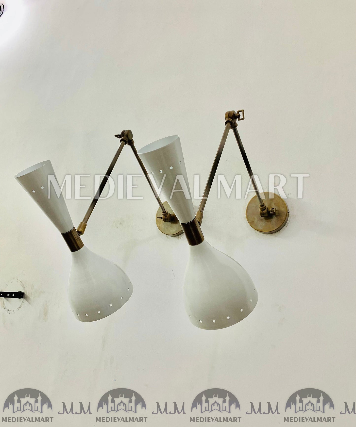 MEDIEVALMART FR Applique Murale À Double Cône En Laiton Marron, Lampe De Coiffeuse Fabriquée À La Main