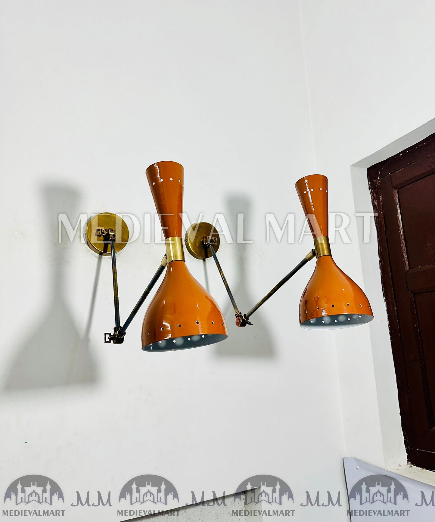 MEDIEVALMART FR Applique Murale À Double Cône En Laiton Marron, Lampe De Coiffeuse Fabriquée À La Main