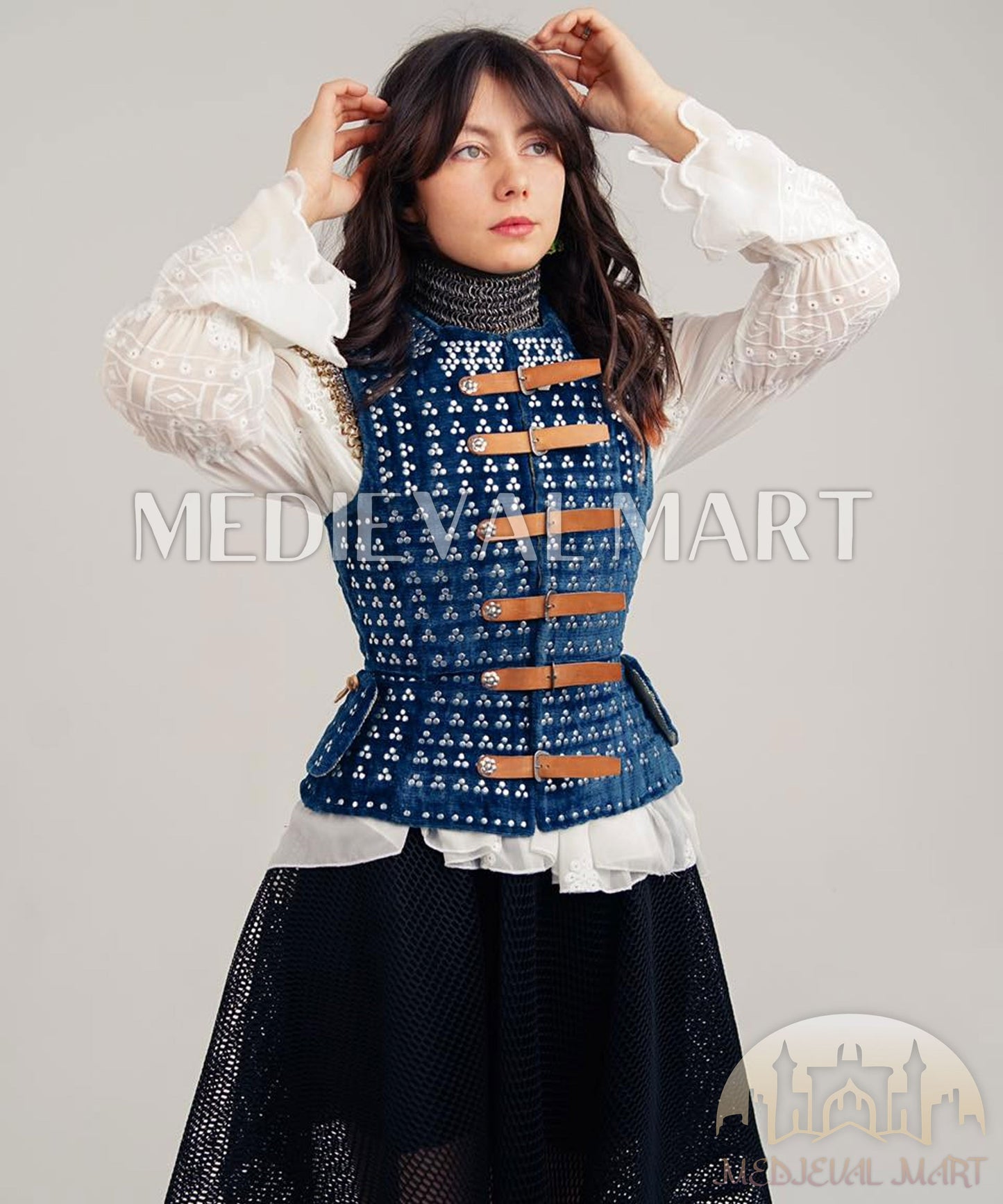 MEDIEVALMART  Brigandine Renaissance Espagnole PREMIUM Bleue – Édition Spéciale Femme – Idéale pour Adolescentes