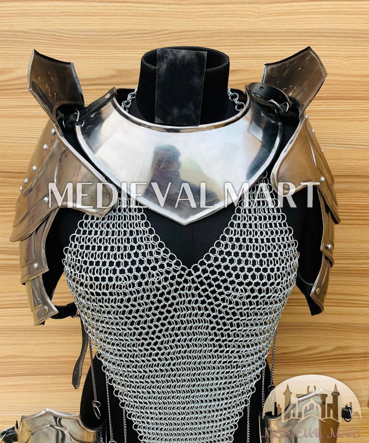 MEDIEVALMART FR Bouclier Viking Iconique Valhalla Noir/Gris – Ivar le Désossé avec Pointes en Fer | Cadeau pour Papa