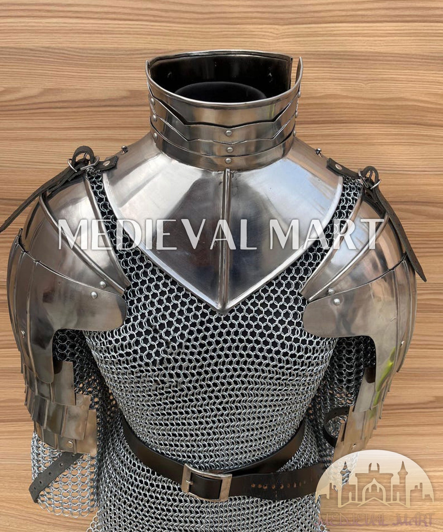 MEDIEVALMART FR Bouclier Viking Iconique Valhalla Noir/Gris – Ivar le Désossé avec Pointes en Fer | Cadeau pour Papa