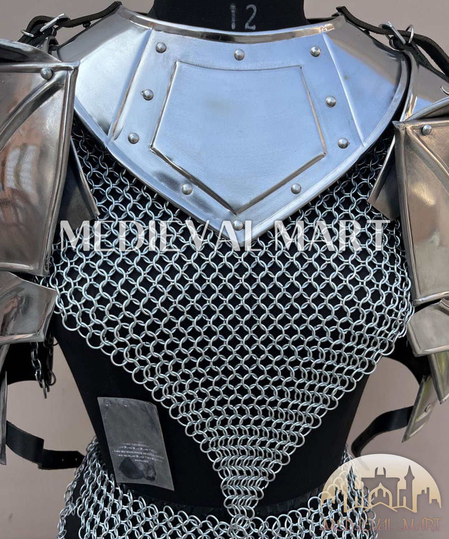 MEDIEVALMART FR Bouclier Viking Iconique Valhalla Noir/Gris – Ivar le Désossé avec Pointes en Fer | Cadeau pour Papa