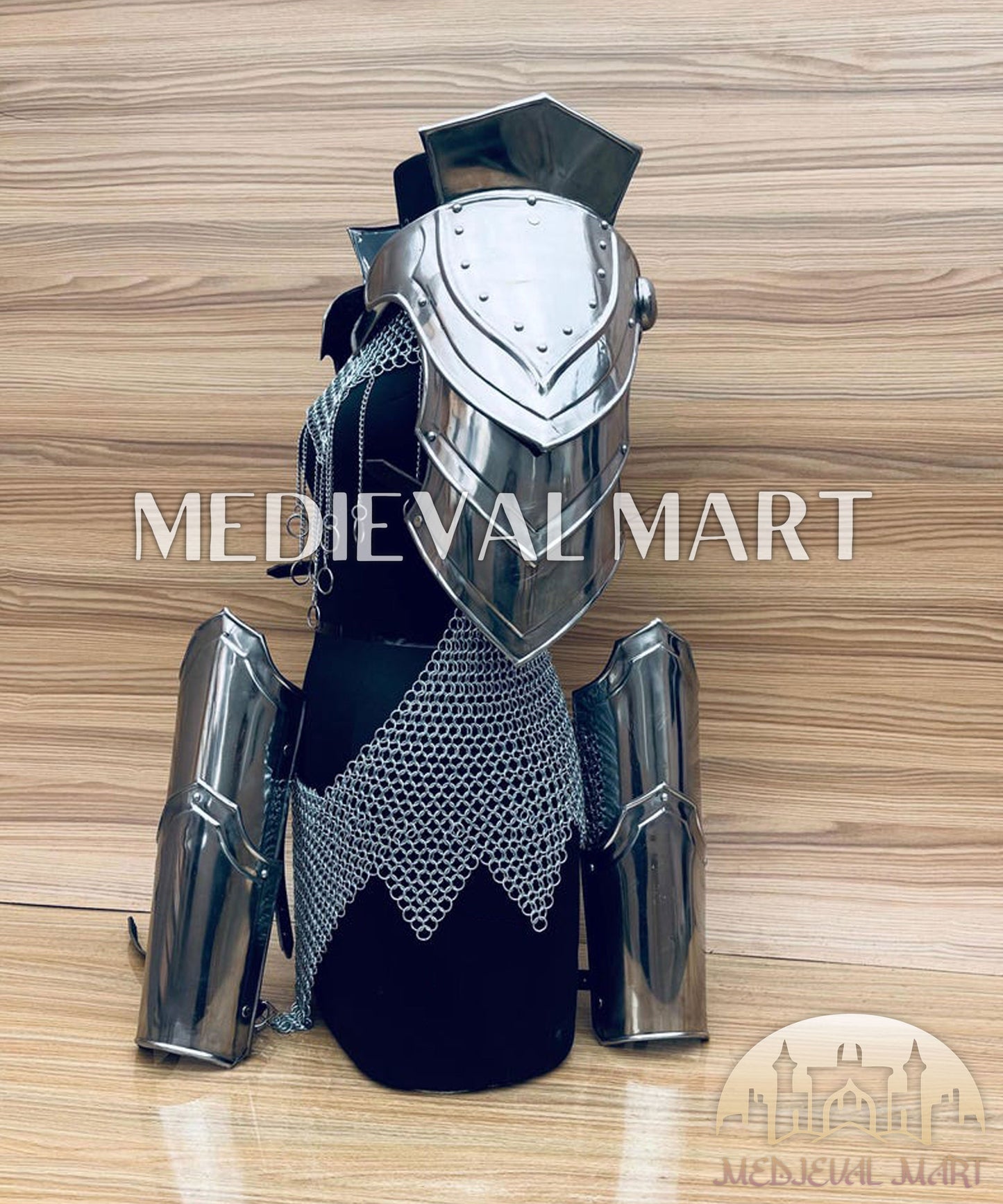 MEDIEVALMART FR Bouclier Viking Iconique Valhalla Noir/Gris – Ivar le Désossé avec Pointes en Fer | Cadeau pour Papa
