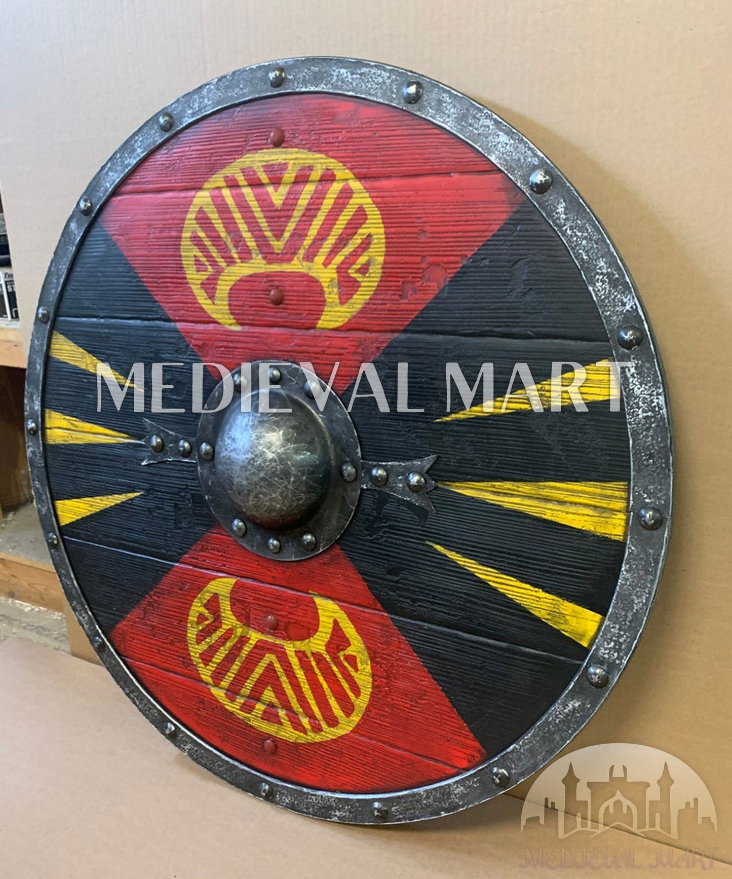 MEDIEVALMART FR Bouclier Viking Iconique Jarl Borg à Pointes en Fer – Bouclier Viking Battleworn | Cadeau pour Papa