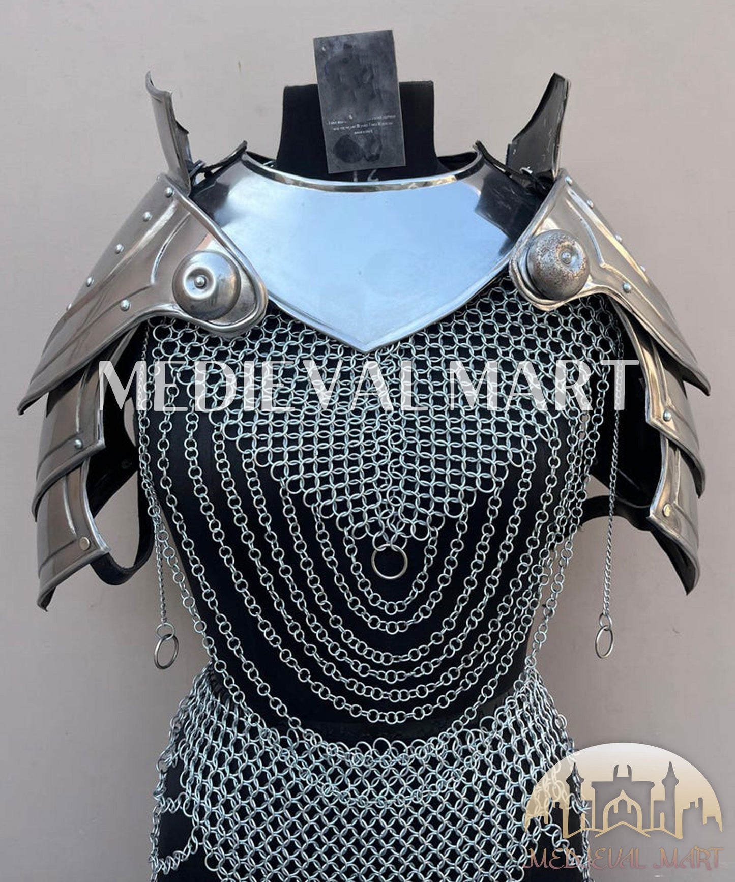 MEDIEVALMART FR Bouclier Viking Iconique Valhalla Noir/Gris – Ivar le Désossé avec Pointes en Fer | Cadeau pour Papa