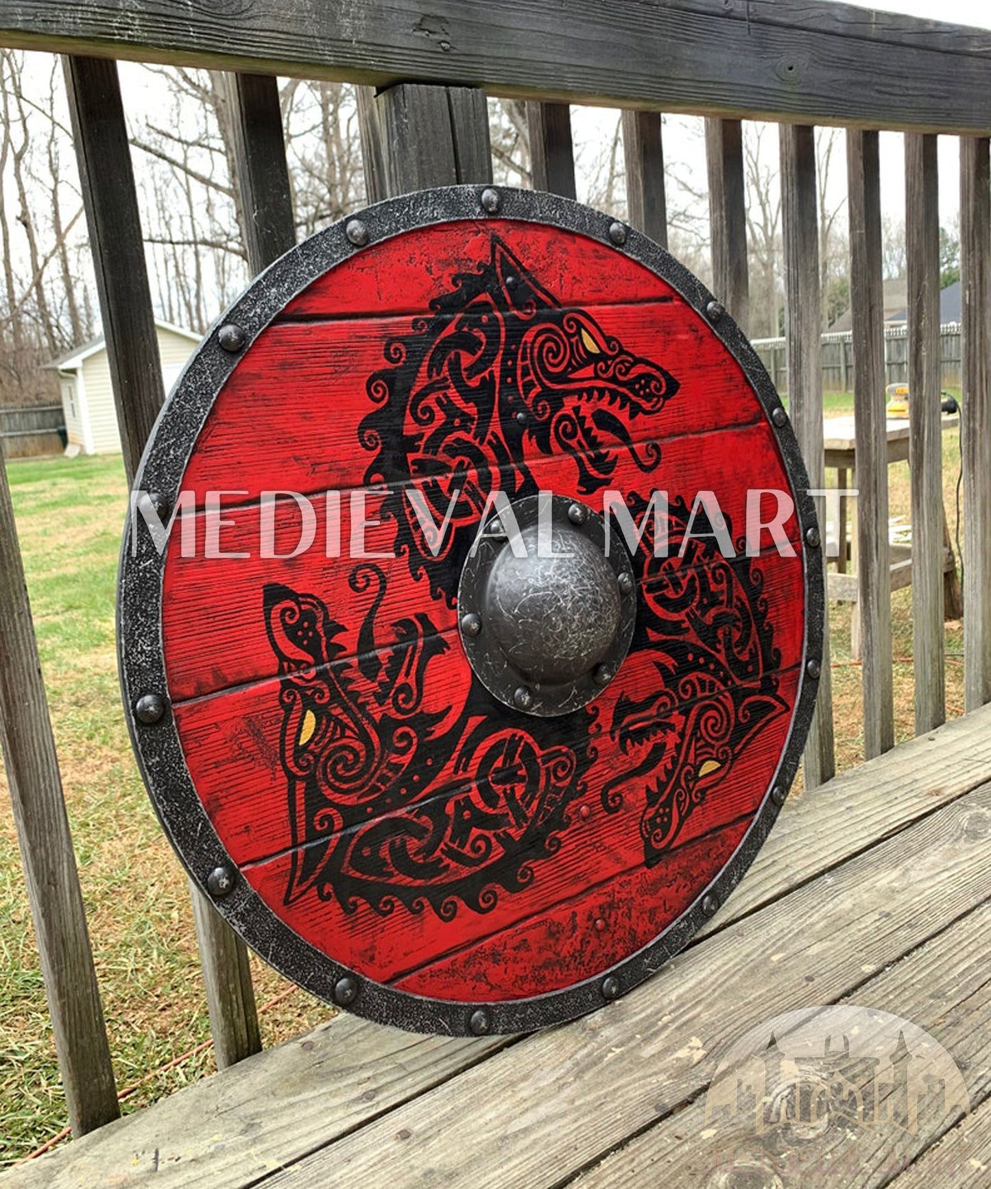 MEDIEVALMART FR Bouclier Viking Iconique Jarl Borg à Pointes en Fer – Bouclier Viking Battleworn | Cadeau pour Papa