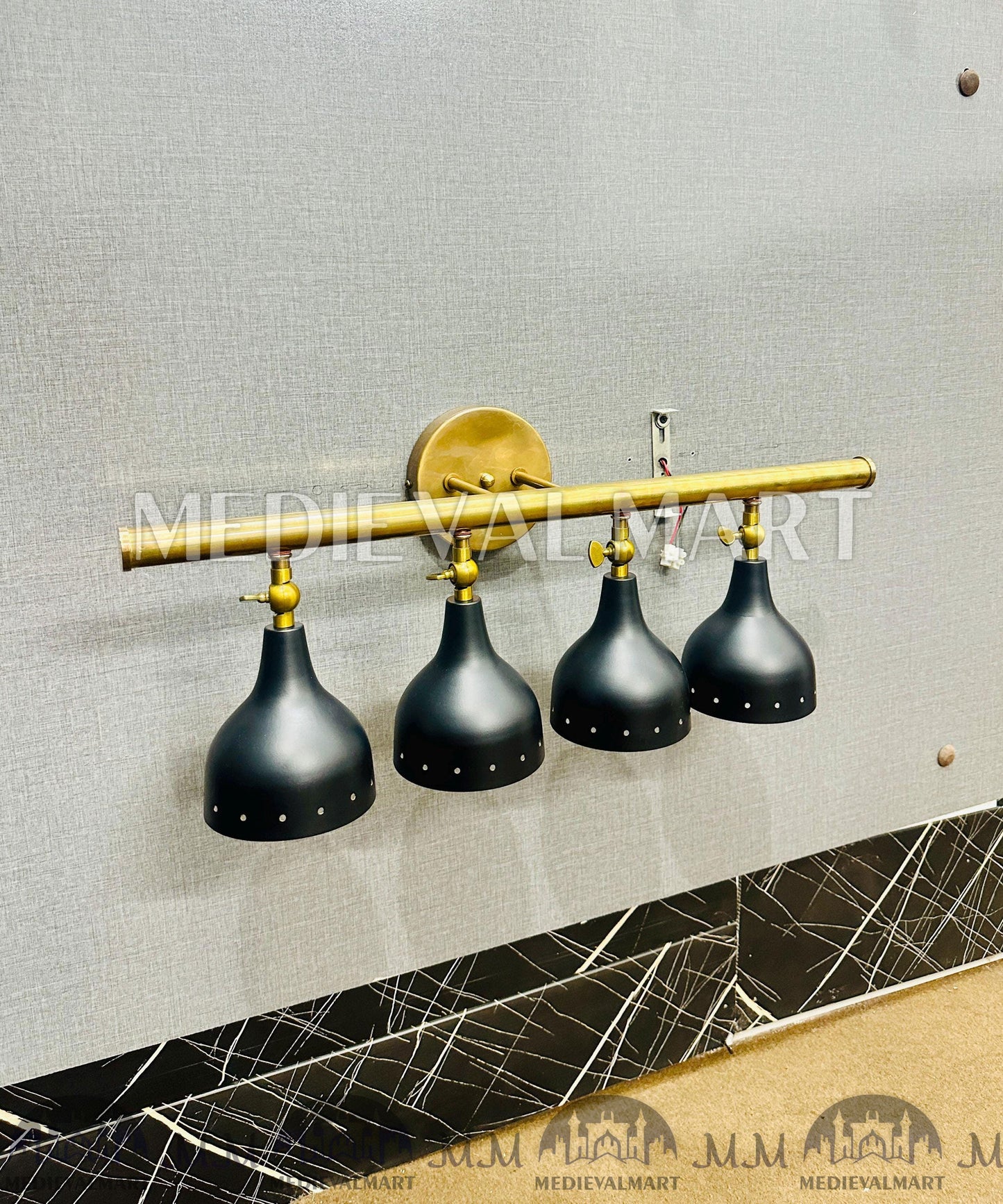 MEDIEVALMART FR Applique Murale À Double Cône En Laiton Marron, Lampe De Coiffeuse Fabriquée À La Main