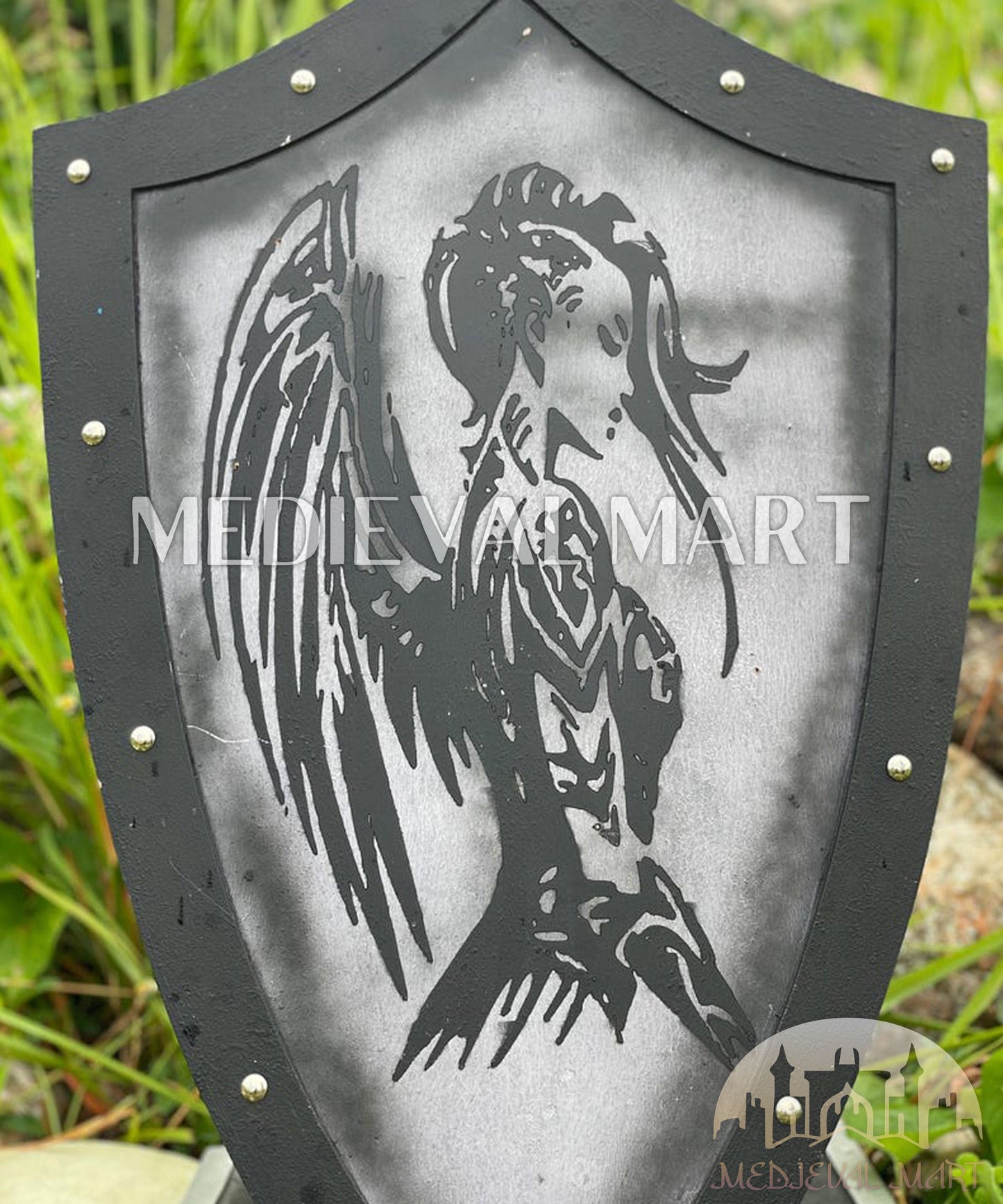 MEDIEVALMART FR Bouclier Médiéval Templier Inspiré de la Croix Zelda & Diable en Bois – Finition Bleue & Or | Cadeau pour Noël