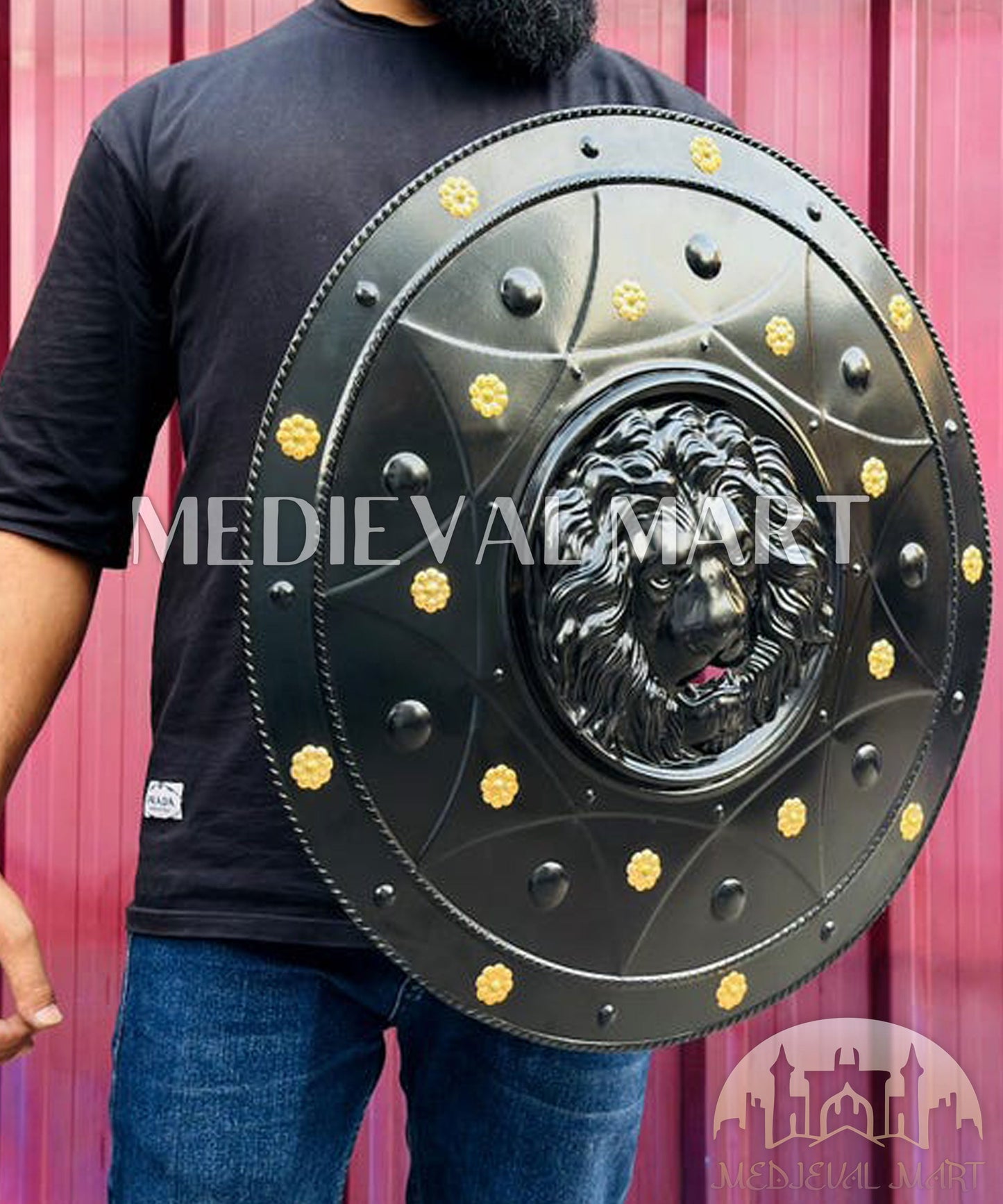 MEDIEVALMART FR Bouclier Médiéval Templier Inspiré de la Croix Zelda & Diable en Bois – Finition Bleue & Or | Cadeau pour Noël