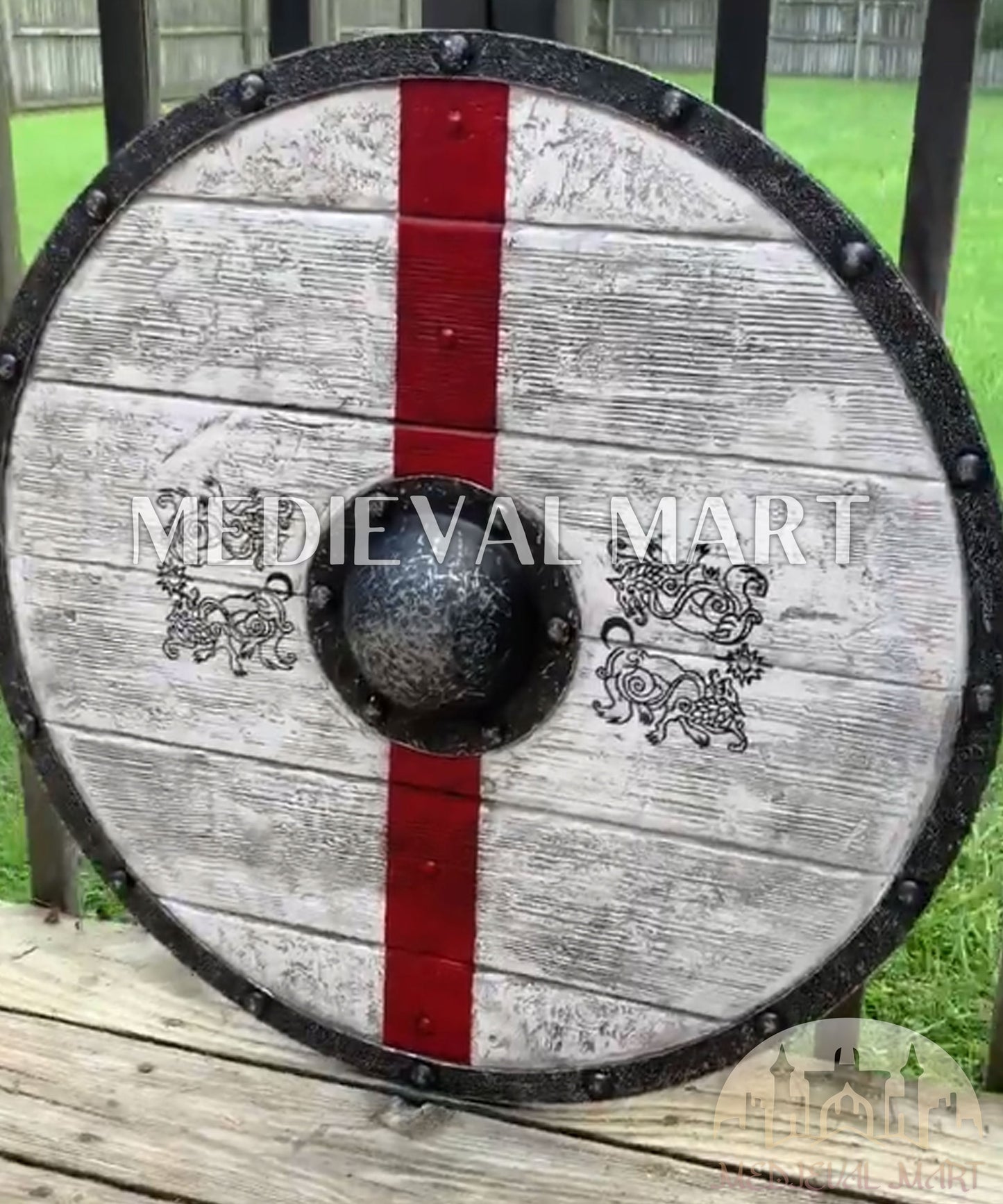 MEDIEVALMART FR Bouclier Viking Iconique Jarl Borg à Pointes en Fer – Bouclier Viking Battleworn | Cadeau pour Papa