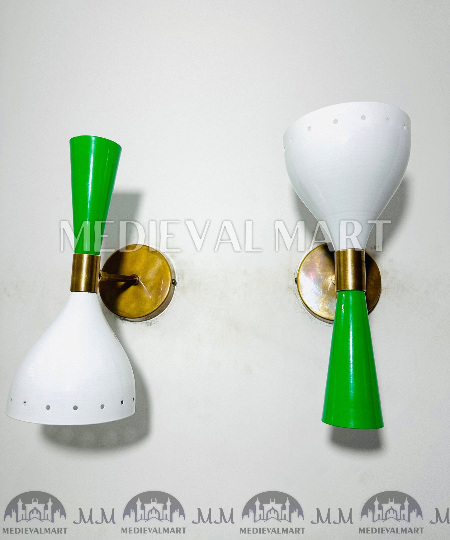 MEDIEVALMART FR Applique Murale À Double Cône En Laiton Marron, Lampe De Coiffeuse Fabriquée À La Main