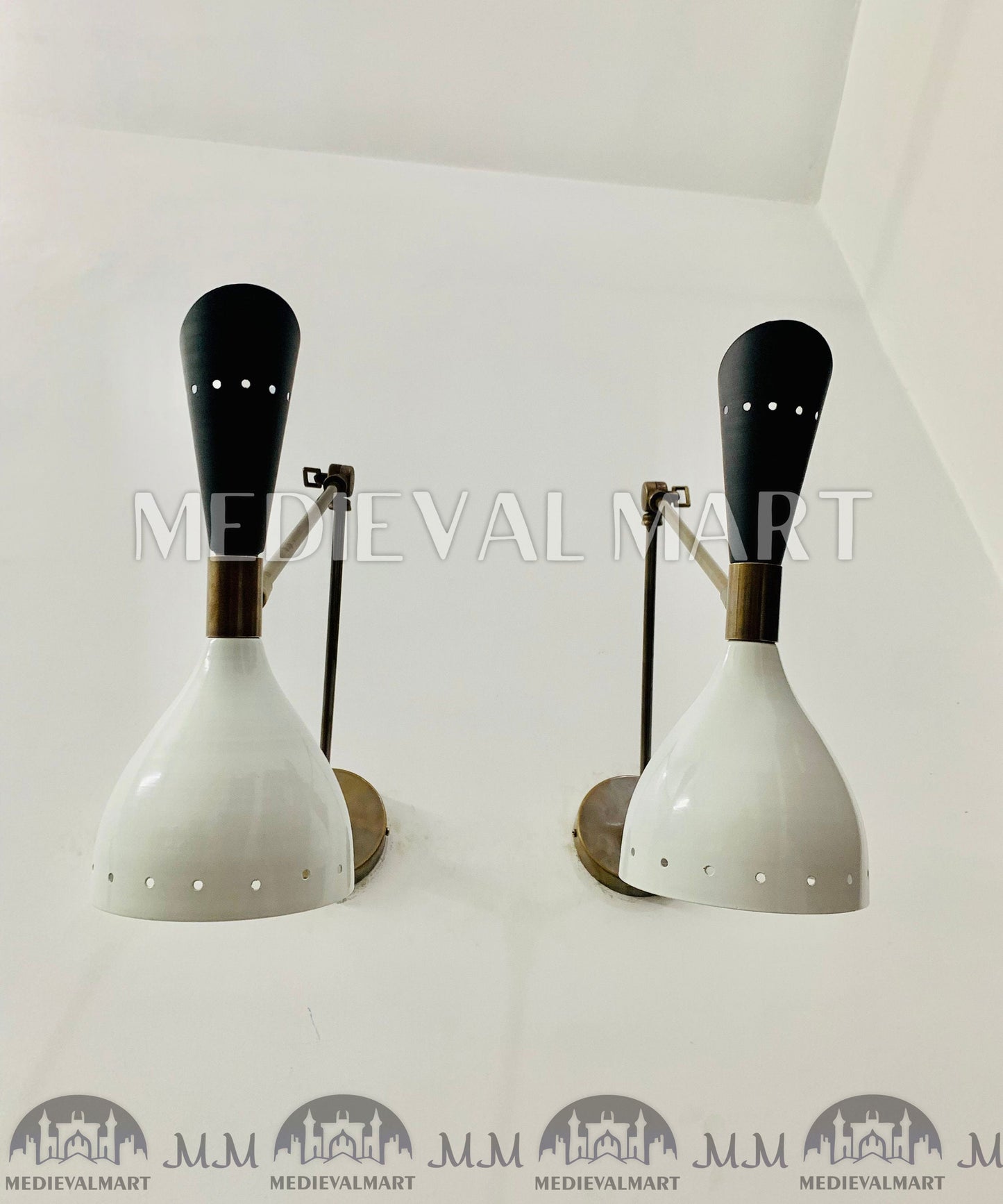 MEDIEVALMART FR Applique Murale À Double Cône En Laiton Marron, Lampe De Coiffeuse Fabriquée À La Main