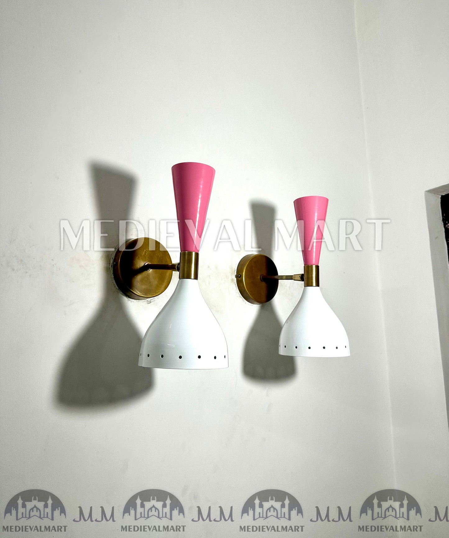 MEDIEVALMART FR Applique Murale À Double Cône En Laiton Marron, Lampe De Coiffeuse Fabriquée À La Main