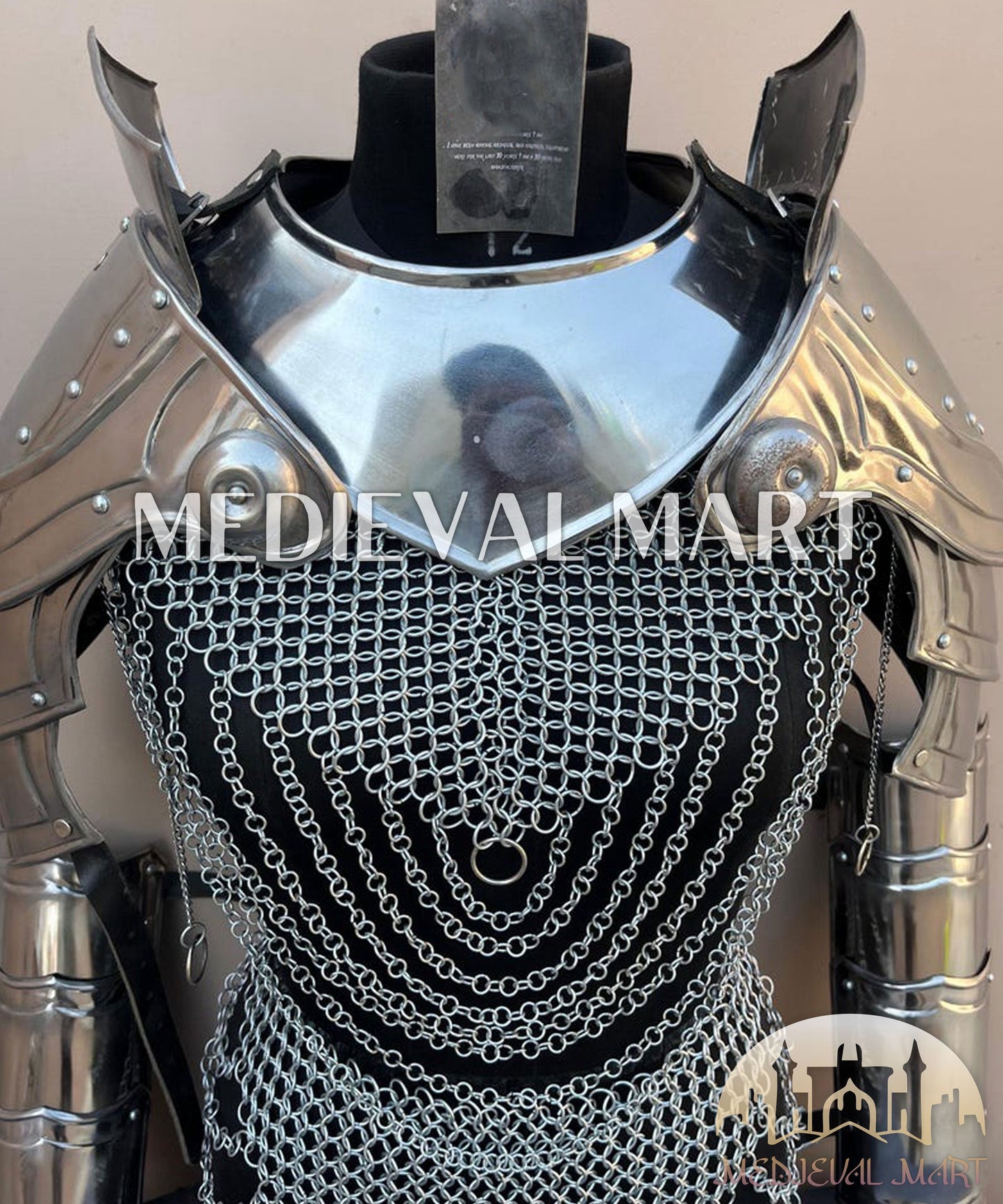 MEDIEVALMART FR Bouclier Viking Iconique Valhalla Noir/Gris – Ivar le Désossé avec Pointes en Fer | Cadeau pour Papa