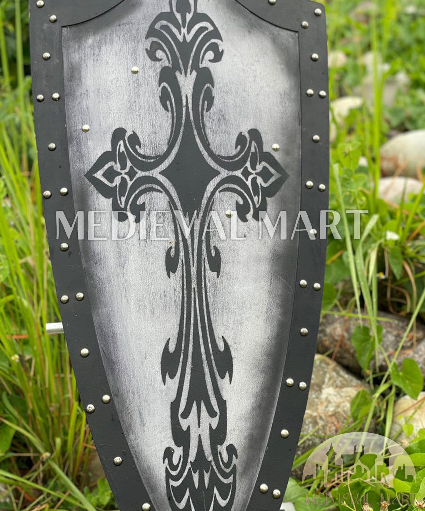 MEDIEVALMART FR Bouclier Médiéval Templier Inspiré de la Croix Zelda & Diable en Bois – Finition Bleue & Or | Cadeau pour Noël