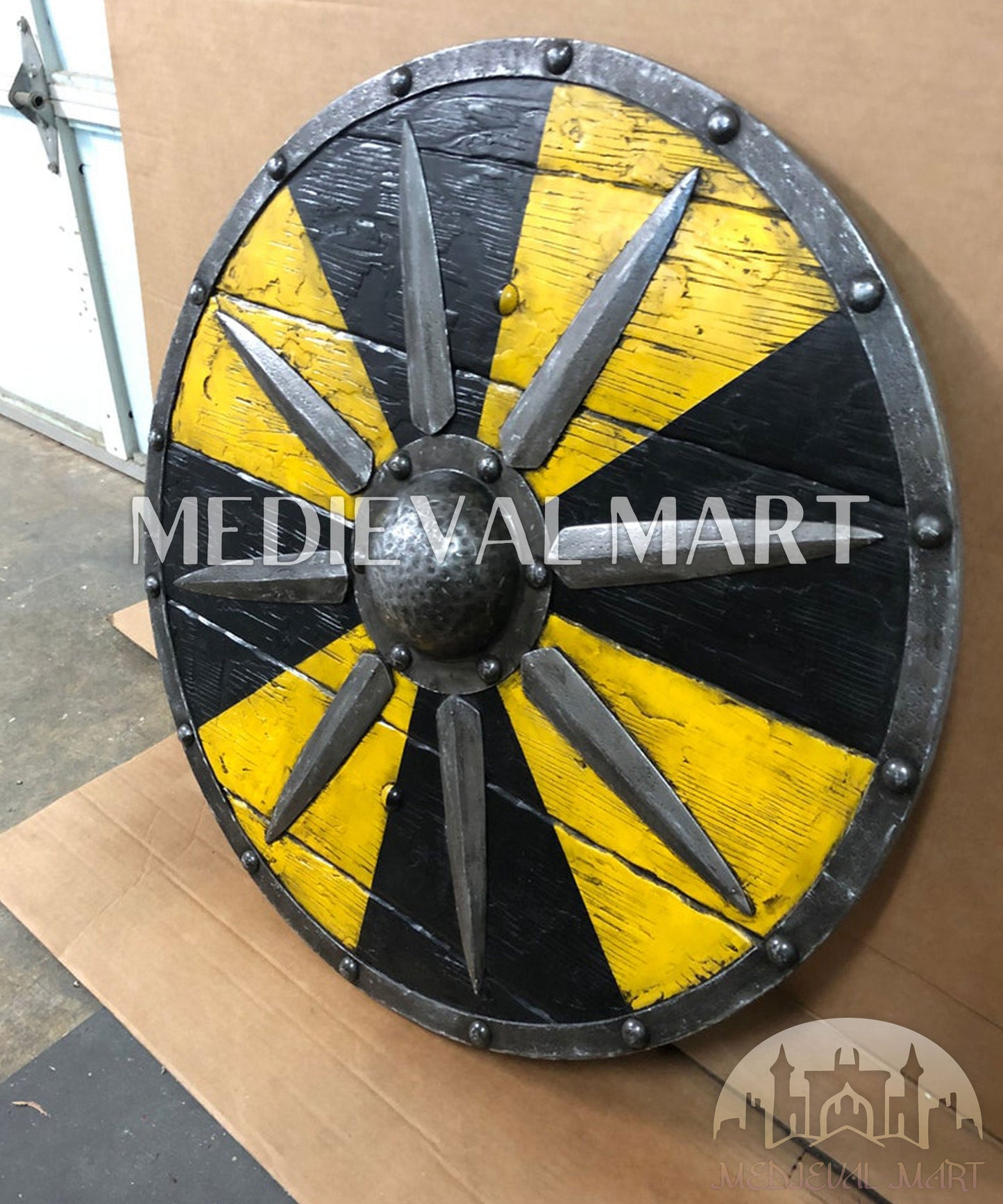 MEDIEVALMART FR Bouclier Viking Iconique Jarl Borg à Pointes en Fer – Bouclier Viking Battleworn | Cadeau pour Papa