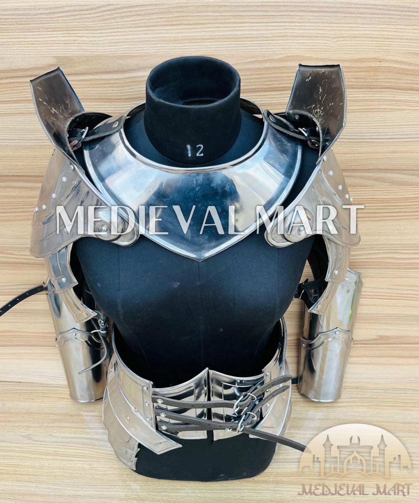 MEDIEVALMART FR Bouclier Viking Iconique Valhalla Noir/Gris – Ivar le Désossé avec Pointes en Fer | Cadeau pour Papa