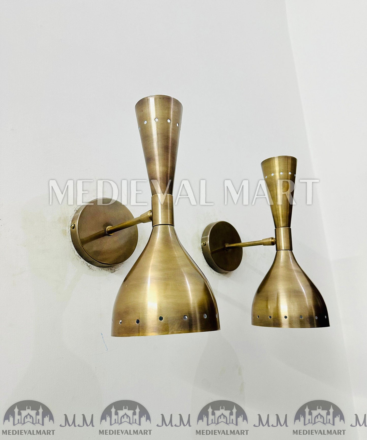 MEDIEVALMART FR Applique Murale À Double Cône En Laiton Marron, Lampe De Coiffeuse Fabriquée À La Main