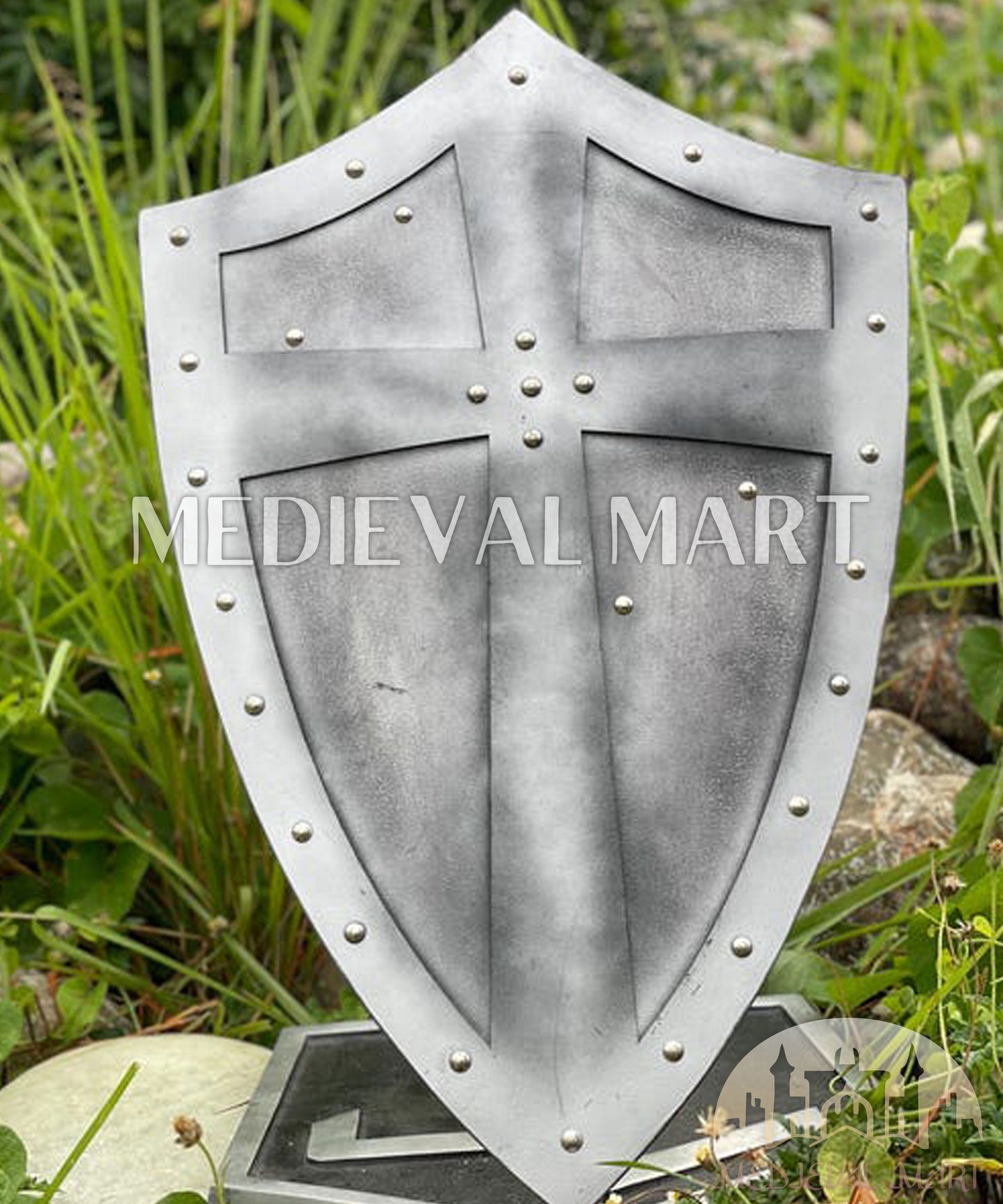 MEDIEVALMART FR Bouclier Médiéval Templier Inspiré de la Croix Zelda & Diable en Bois – Finition Bleue & Or | Cadeau pour Noël