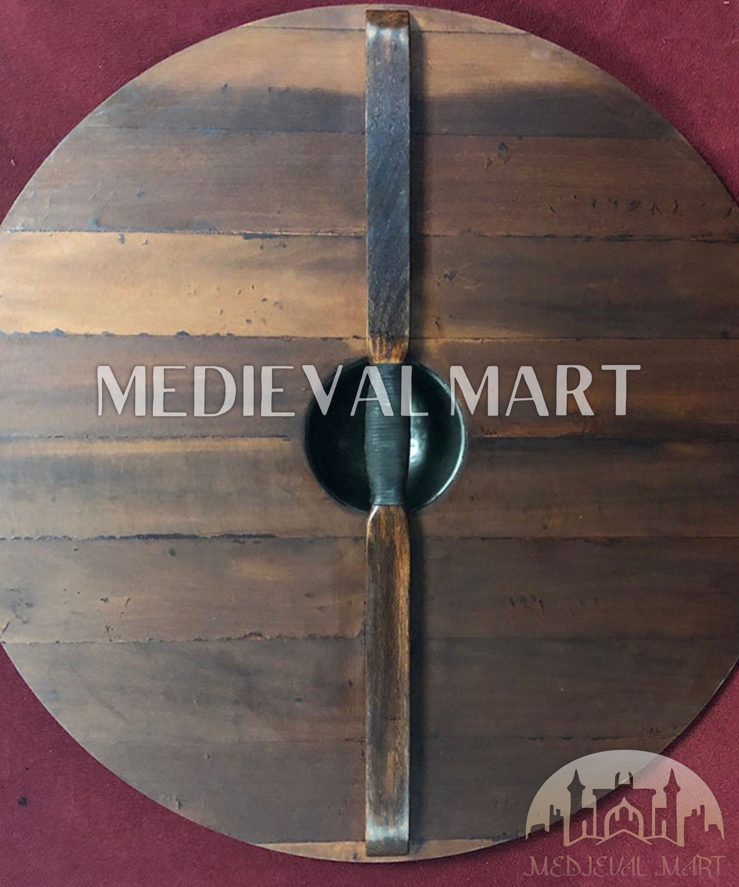 MEDIEVALMART FR Bouclier Viking Iconique Valhalla Noir/Gris – Ivar le Désossé avec Pointes en Fer | Cadeau pour Papa