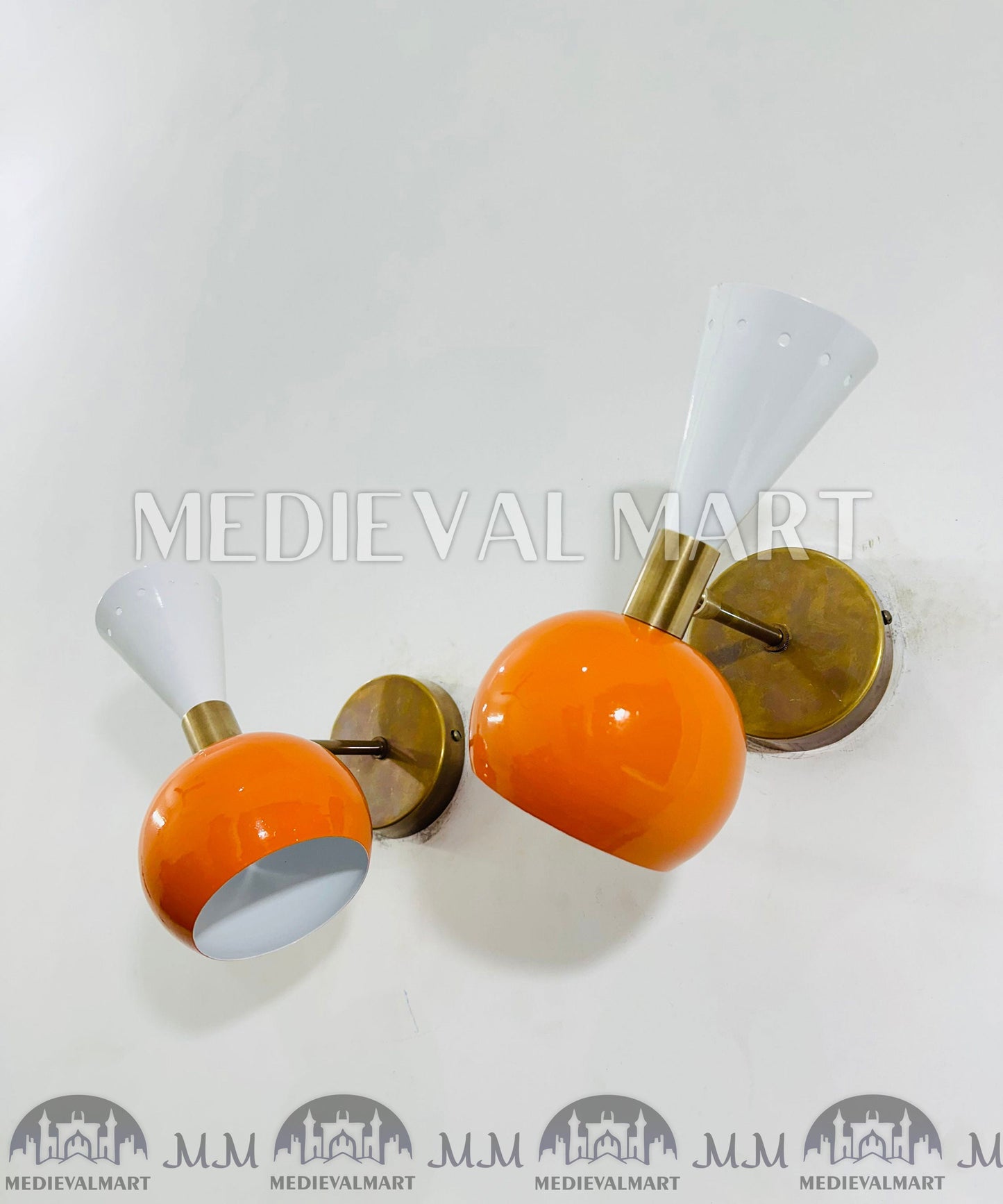 MEDIEVALMART FR Applique Murale À Double Cône En Laiton Marron, Lampe De Coiffeuse Fabriquée À La Main