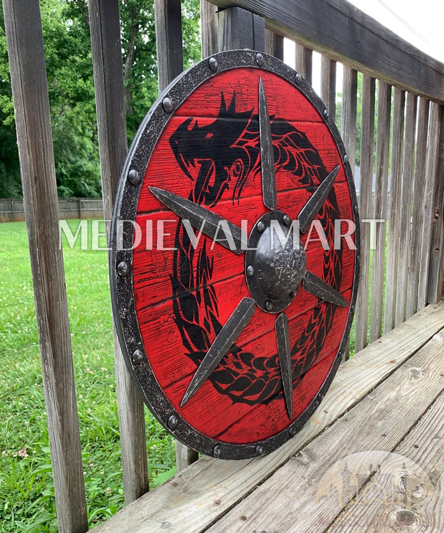MEDIEVALMART FR Bouclier Viking Iconique Jarl Borg à Pointes en Fer – Bouclier Viking Battleworn | Cadeau pour Papa