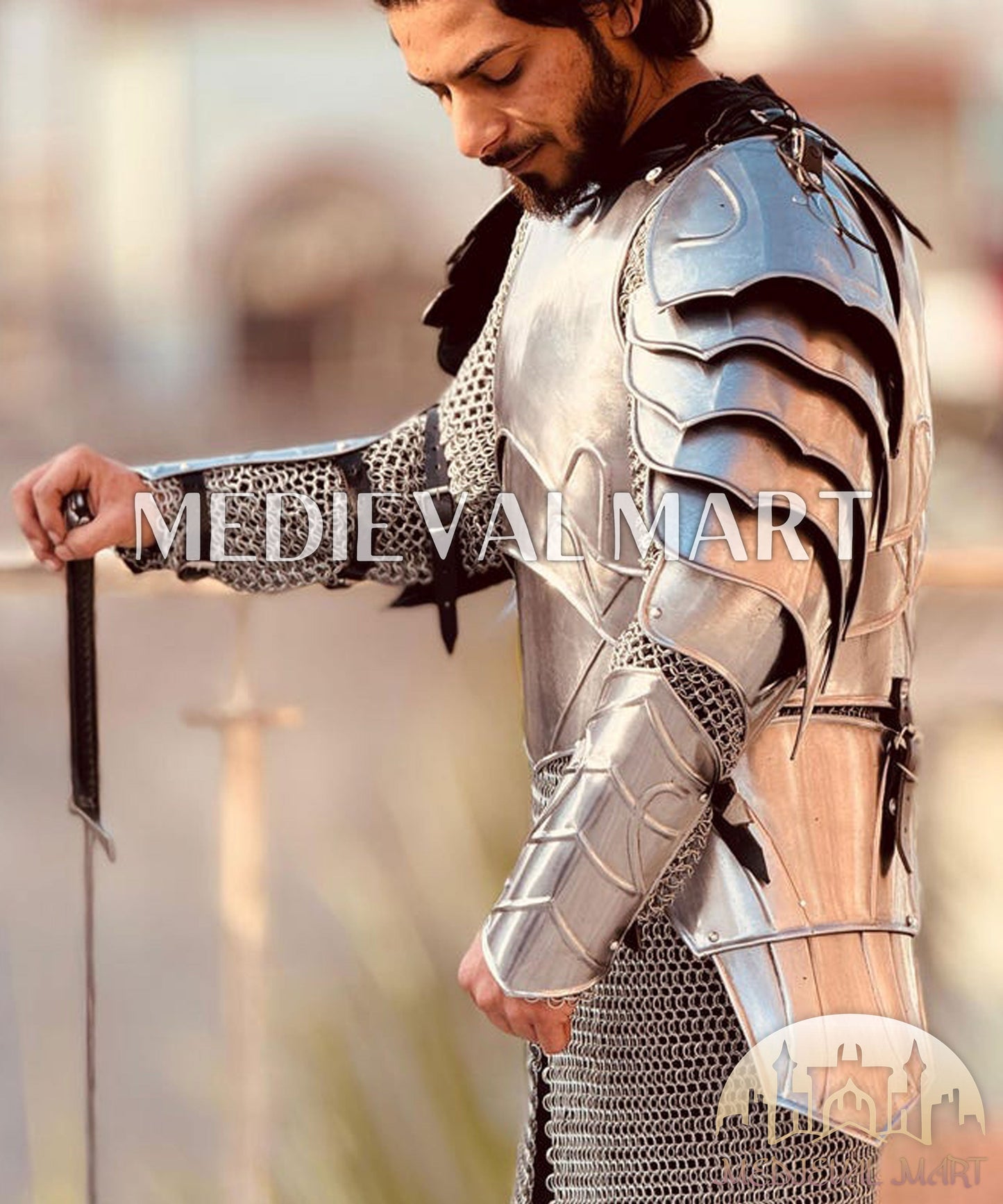 MEDIEVALMART FR Armure Médiévale de l’Empire Romain Kastenbrust – Armure Complète en Plaques avec Épée Alexander (ROA 1332)