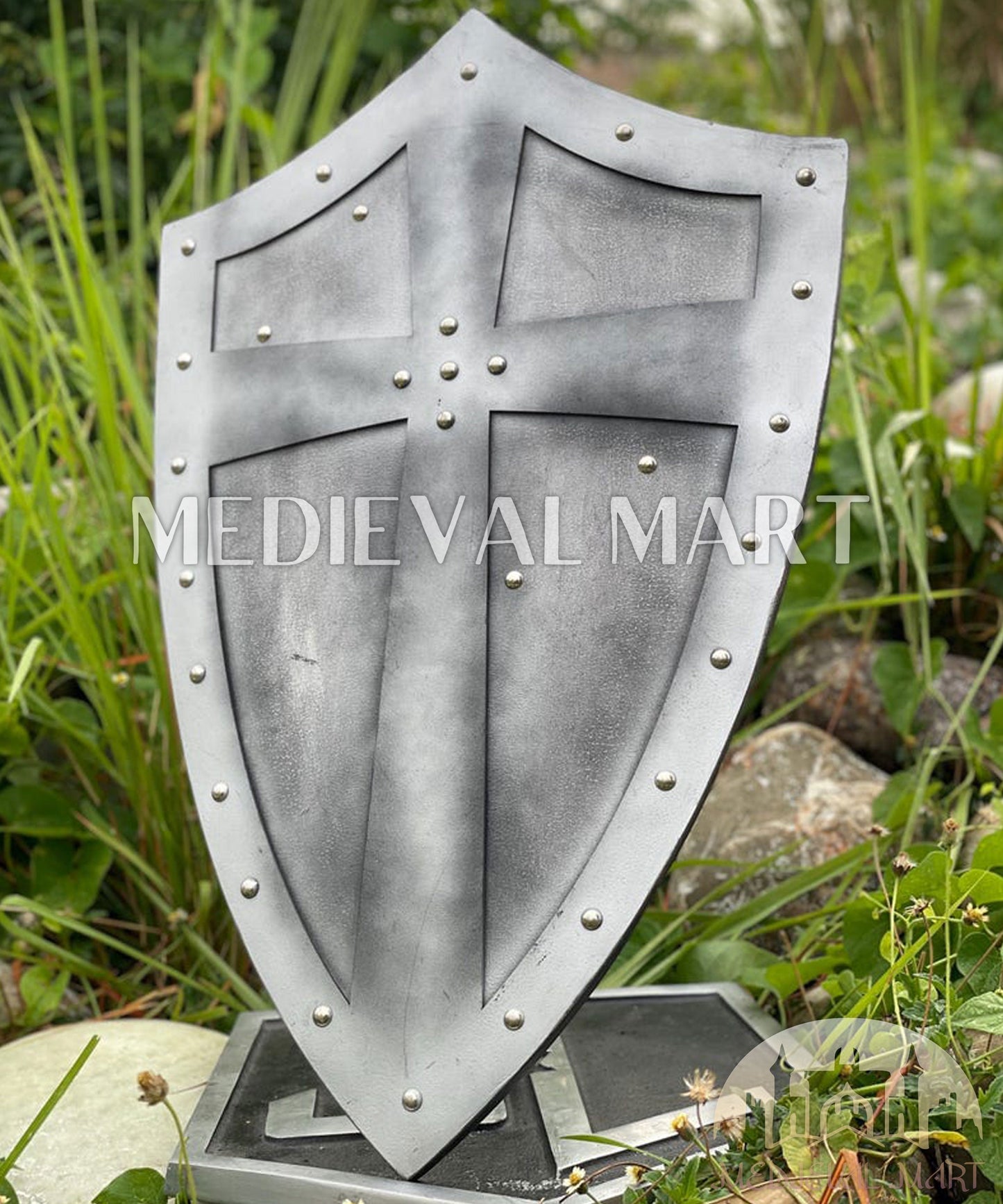 MEDIEVALMART FR Bouclier Médiéval Templier Inspiré de la Croix Zelda & Diable en Bois – Finition Bleue & Or | Cadeau pour Noël