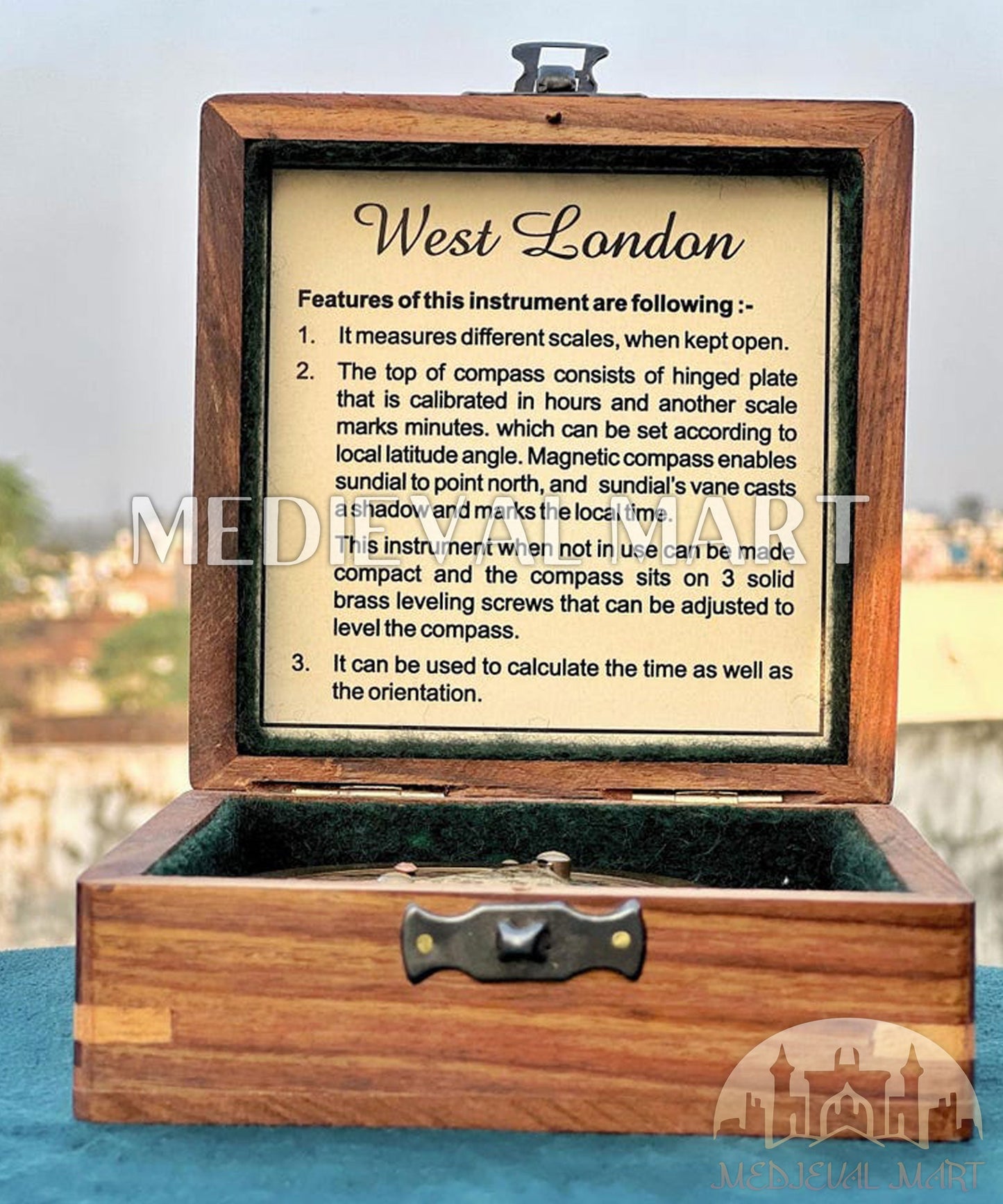 MEDIEVALMART FR Boussole Nautique Vintage Trip Gear en Laiton – Finition Or Brillant avec Base en Bois | Cadeau pour Maman