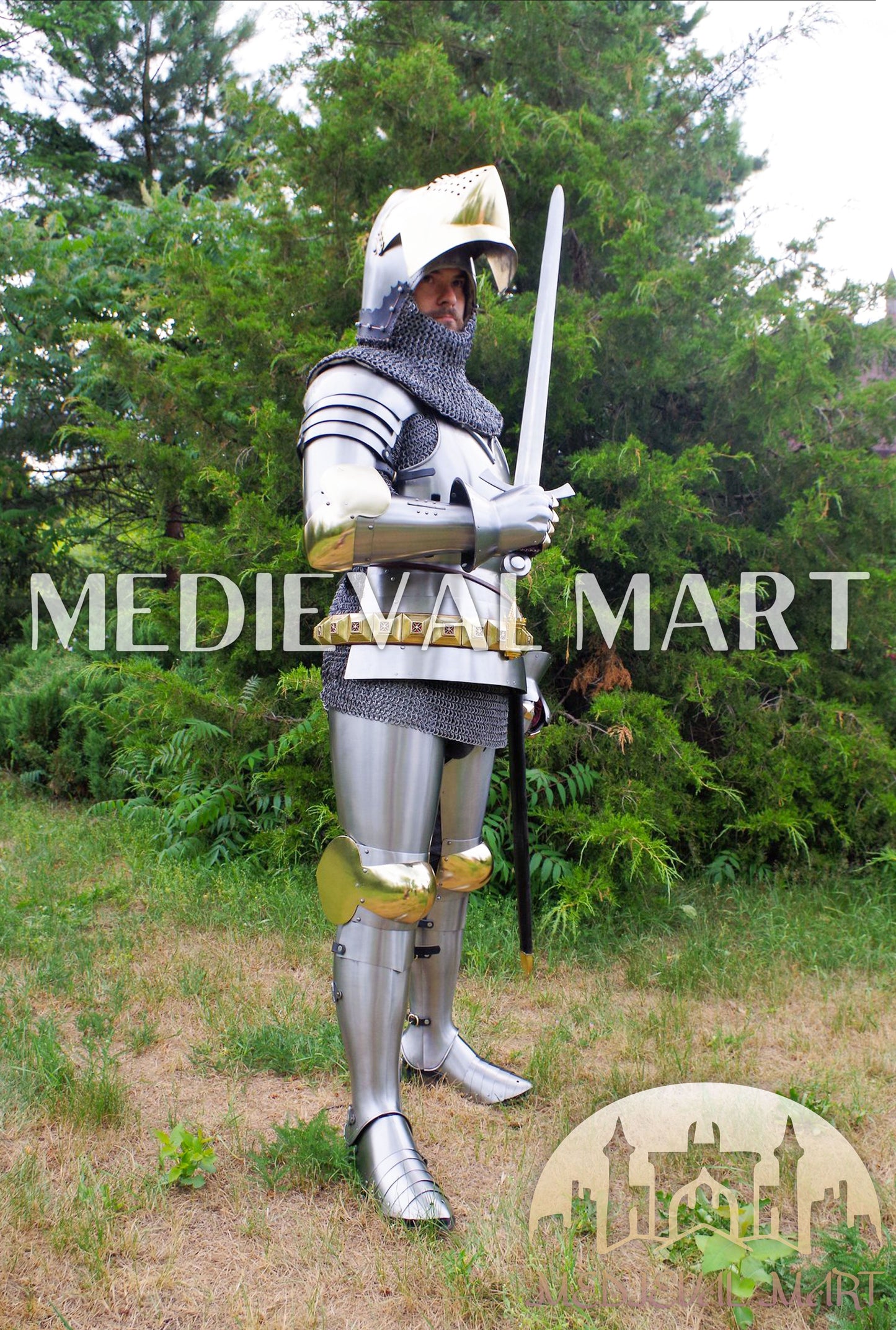 MEDIEVALMART FR Armure de Combat du XIVe Siècle – Ensemble Complet d’Armure de Buhurt avec Bassinet Klappvisor & Épée