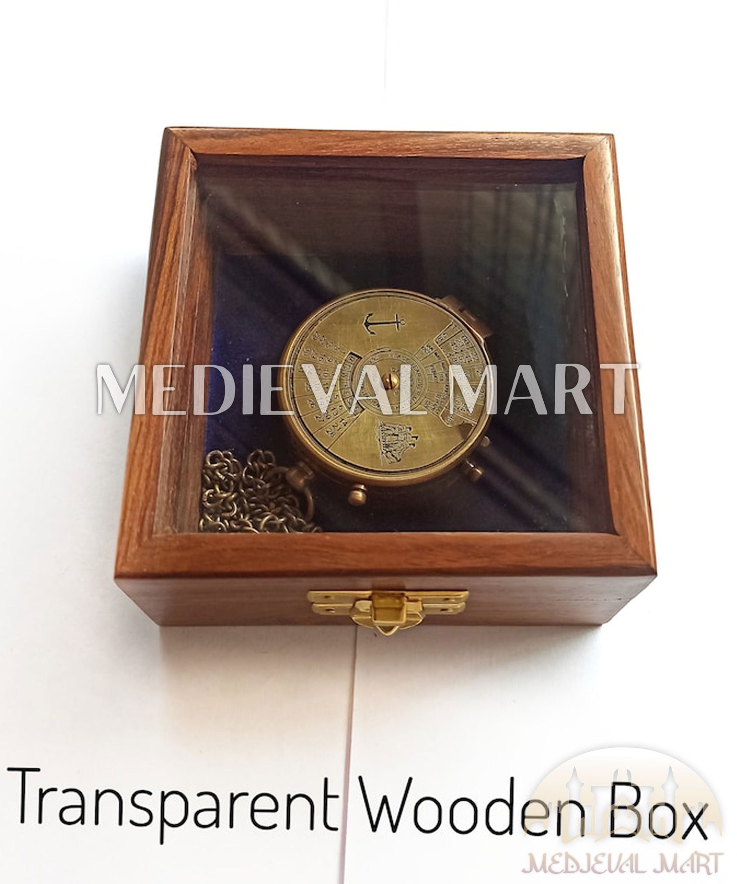 MEDIEVALMART FR Boussole Nautique Vintage Trip Gear en Laiton – Finition Or Brillant avec Base en Bois | Cadeau pour Maman