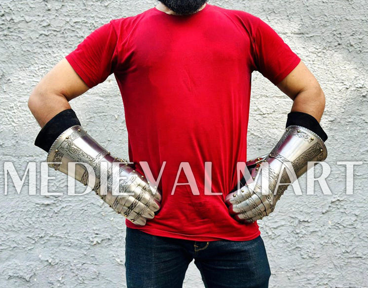 MEDIEVALMART FR Ensemble Exclusif De Gantelets Noirs Inspirés De Sauron Witcher LOTR Avec Décor Doré