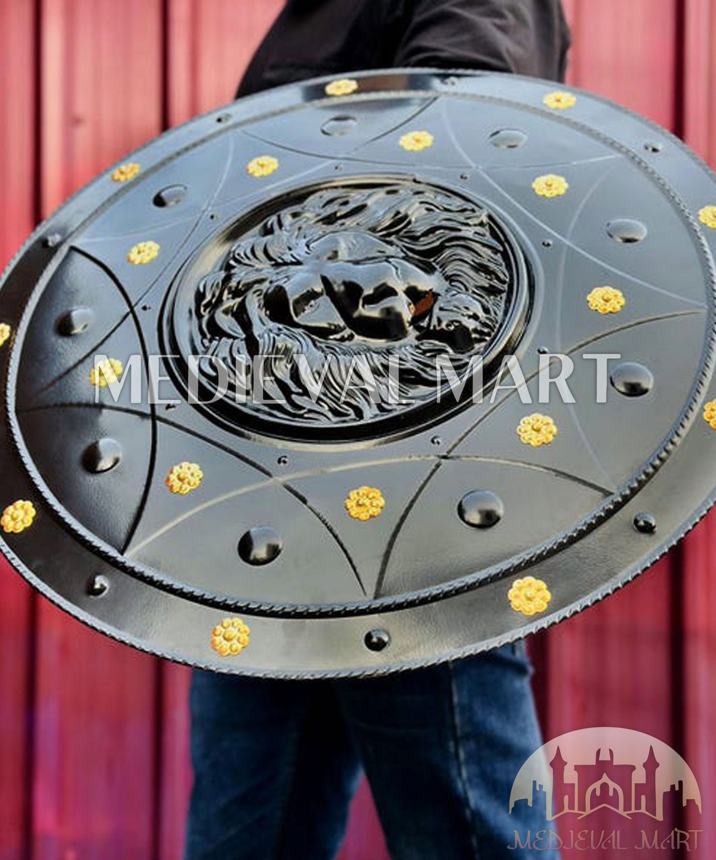 MEDIEVALMART FR Bouclier Médiéval Templier Inspiré de la Croix Zelda & Diable en Bois – Finition Bleue & Or | Cadeau pour Noël