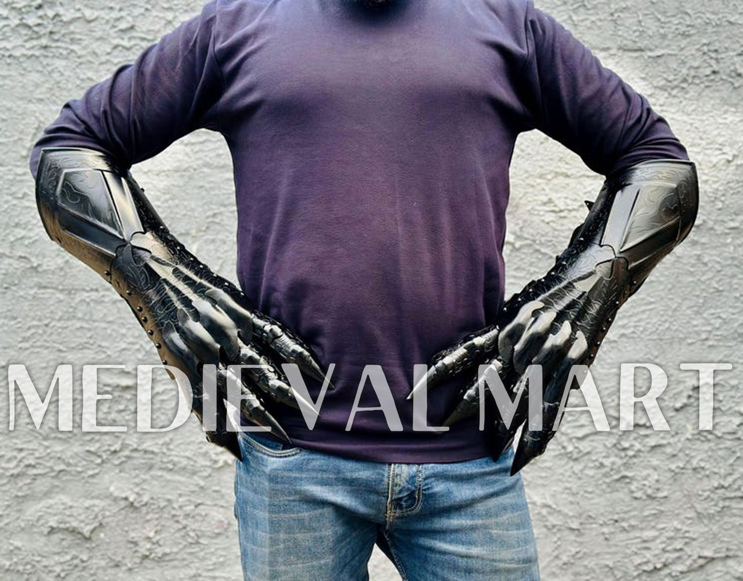 MEDIEVALMART FR Ensemble De Gantelets Dorés Inspirés De Sauron Witcher LOTR Avec Étoile Bleue – Gants D’Armure Cosplay