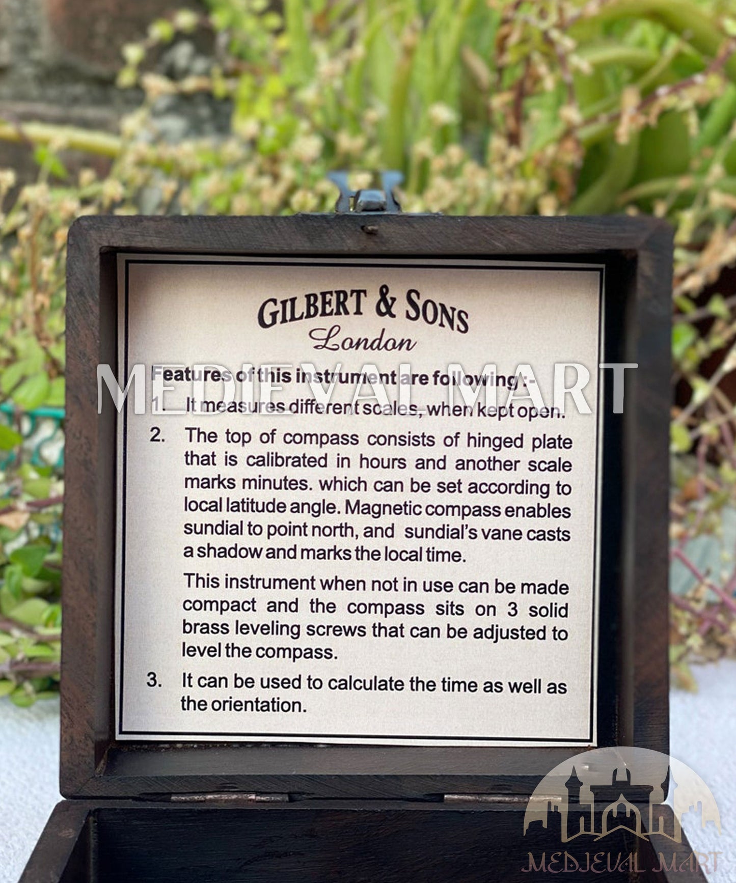 MEDIEVALMART FR Boussole Nautique Vintage Trip Gear en Laiton – Finition Or Brillant avec Base en Bois | Cadeau pour Maman