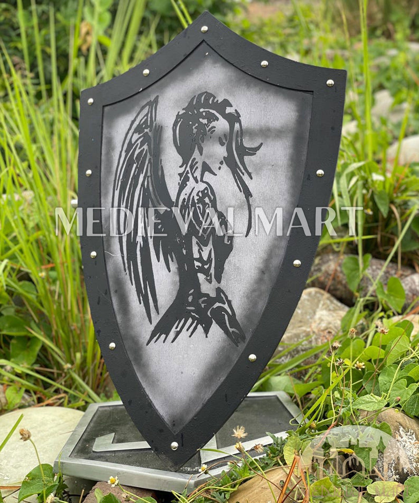 MEDIEVALMART FR Bouclier Médiéval Templier Inspiré de la Croix Zelda & Diable en Bois – Finition Bleue & Or | Cadeau pour Noël